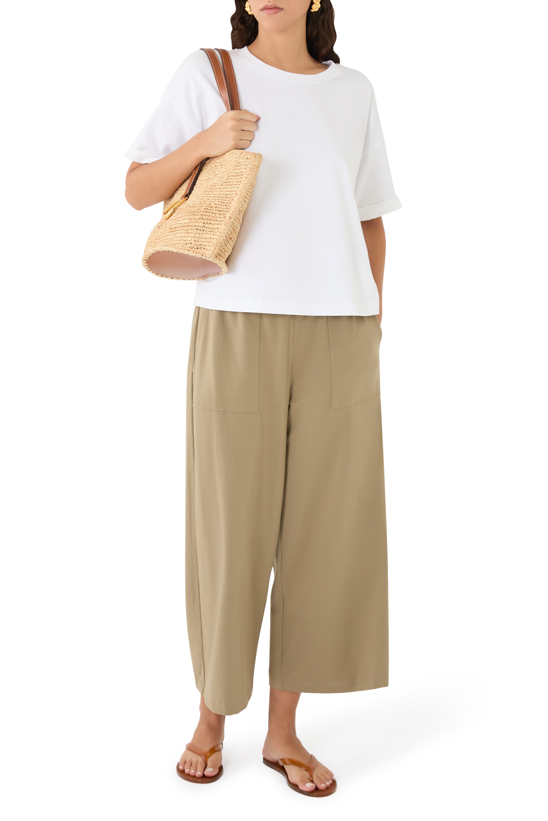 Pima Cotton Stretch Jersey Wide-Leg Pants