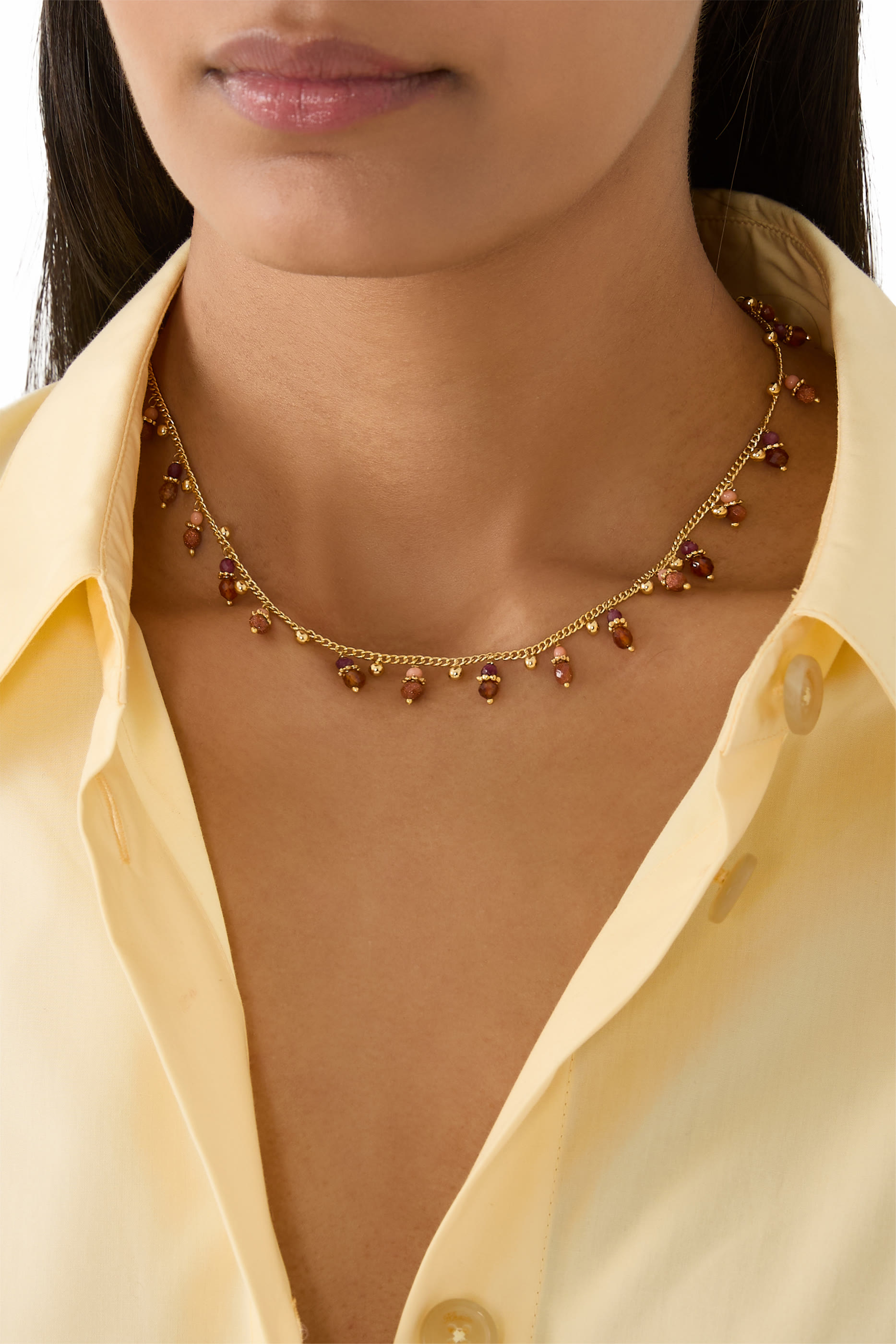 Tangerine Pearl Choker Necklace, Gold-Plated Metal