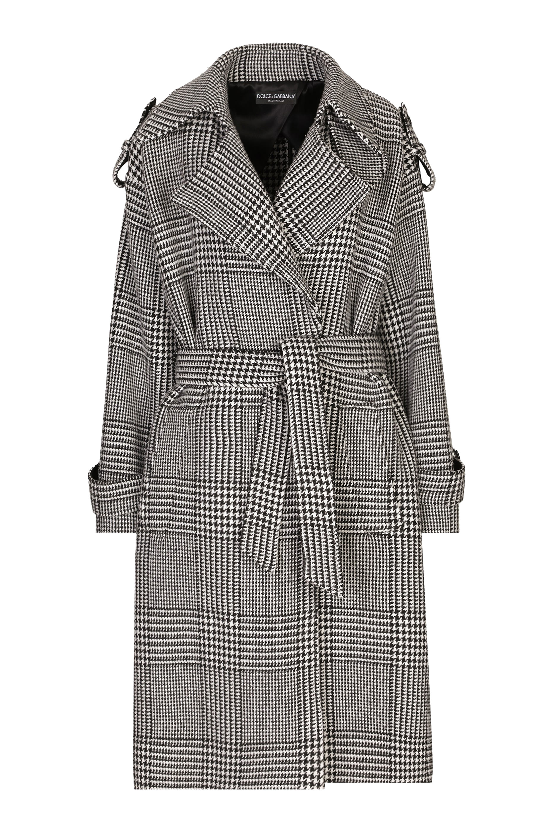 Houndstooth Check Wool Trench Coat