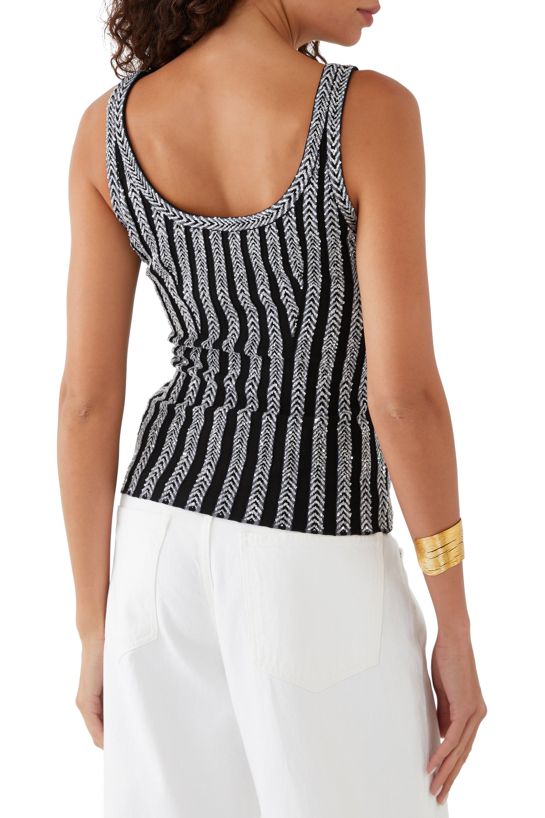 Solid Partialized Sequinned Knit Sleeveless Top