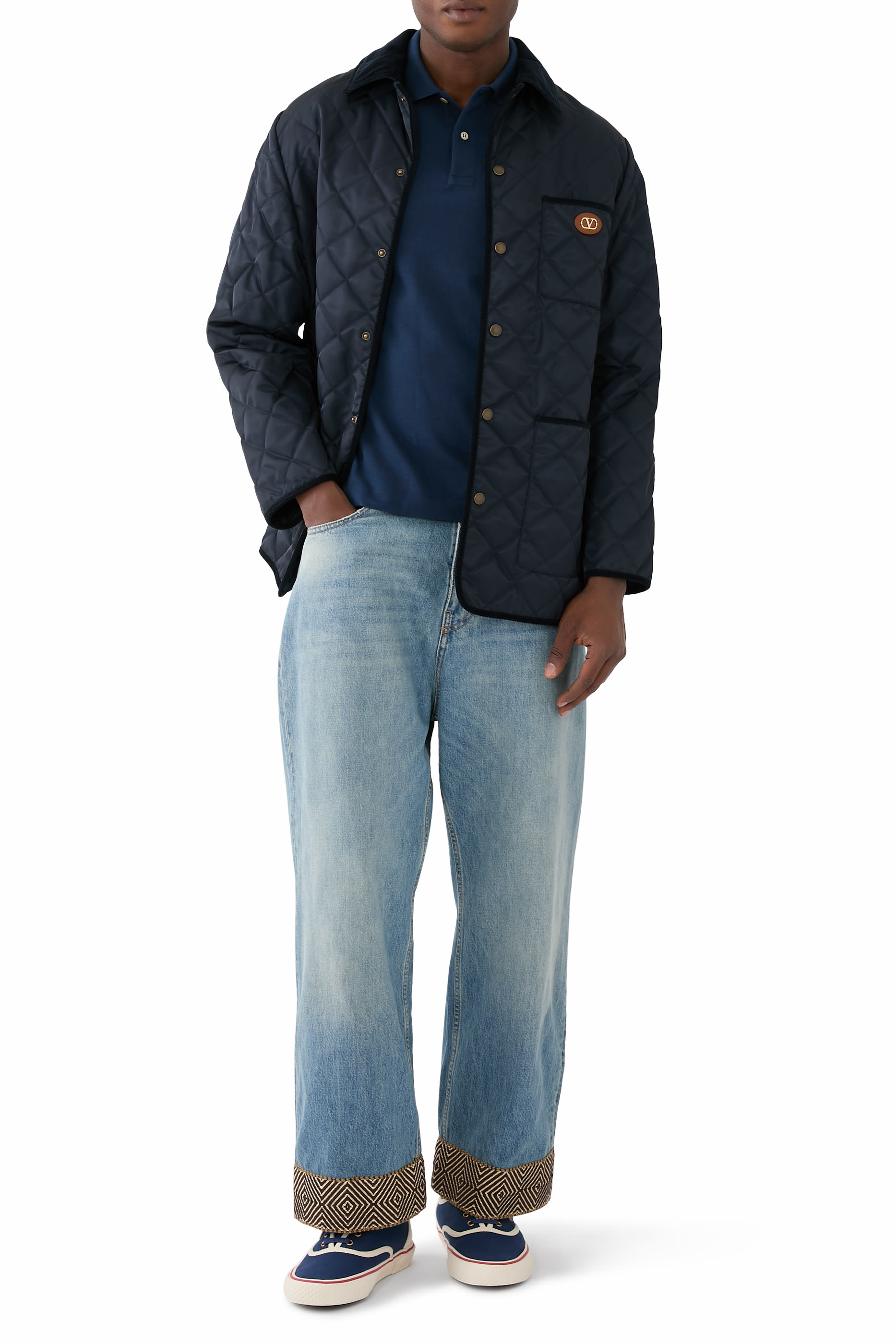 Quilted Nylon Shirt Jacket with VLogo Patch