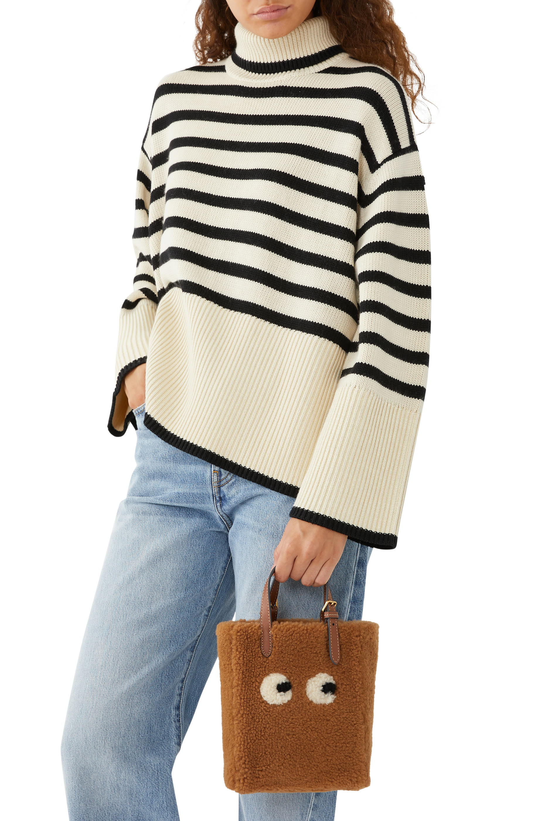 Mini N/S Eyes Shearling Crossbody Tote Bag