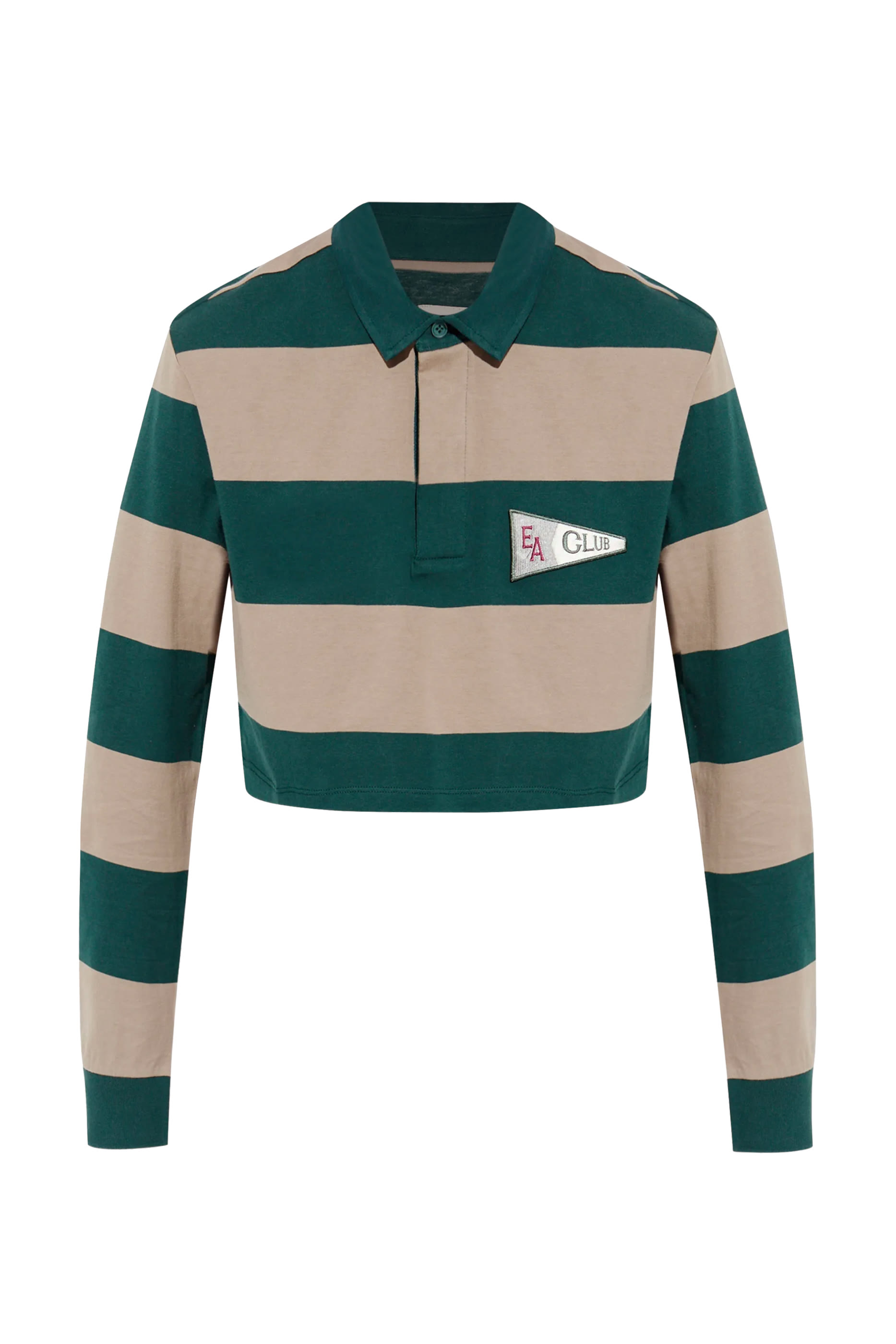 Cropped Polo Shirt in Maxi Striped Jersey with Eagle Club Patch