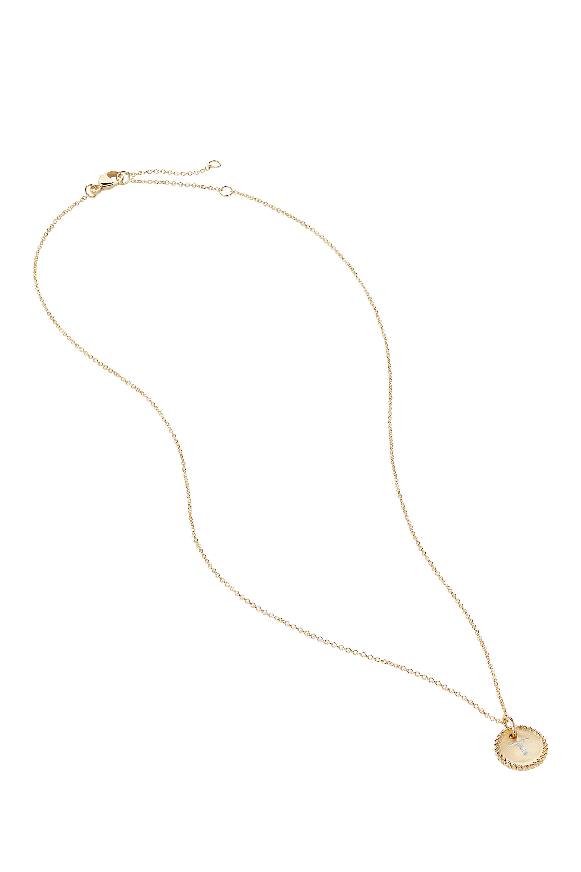 T Initial Charm Necklace, 18K Yellow Gold & Diamonds