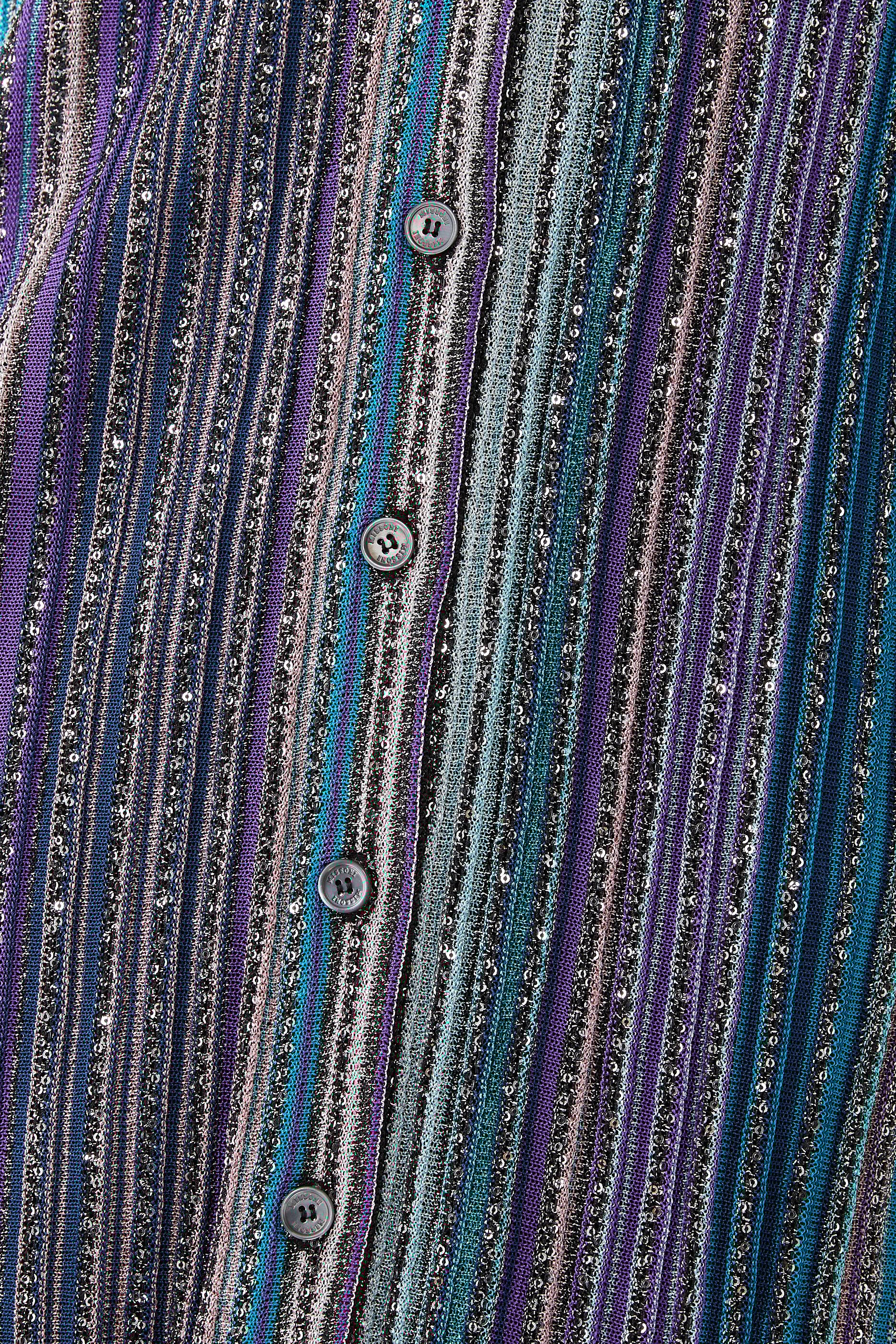 Partialized Sequinned Knit Buttoned Maxi Cardigan 