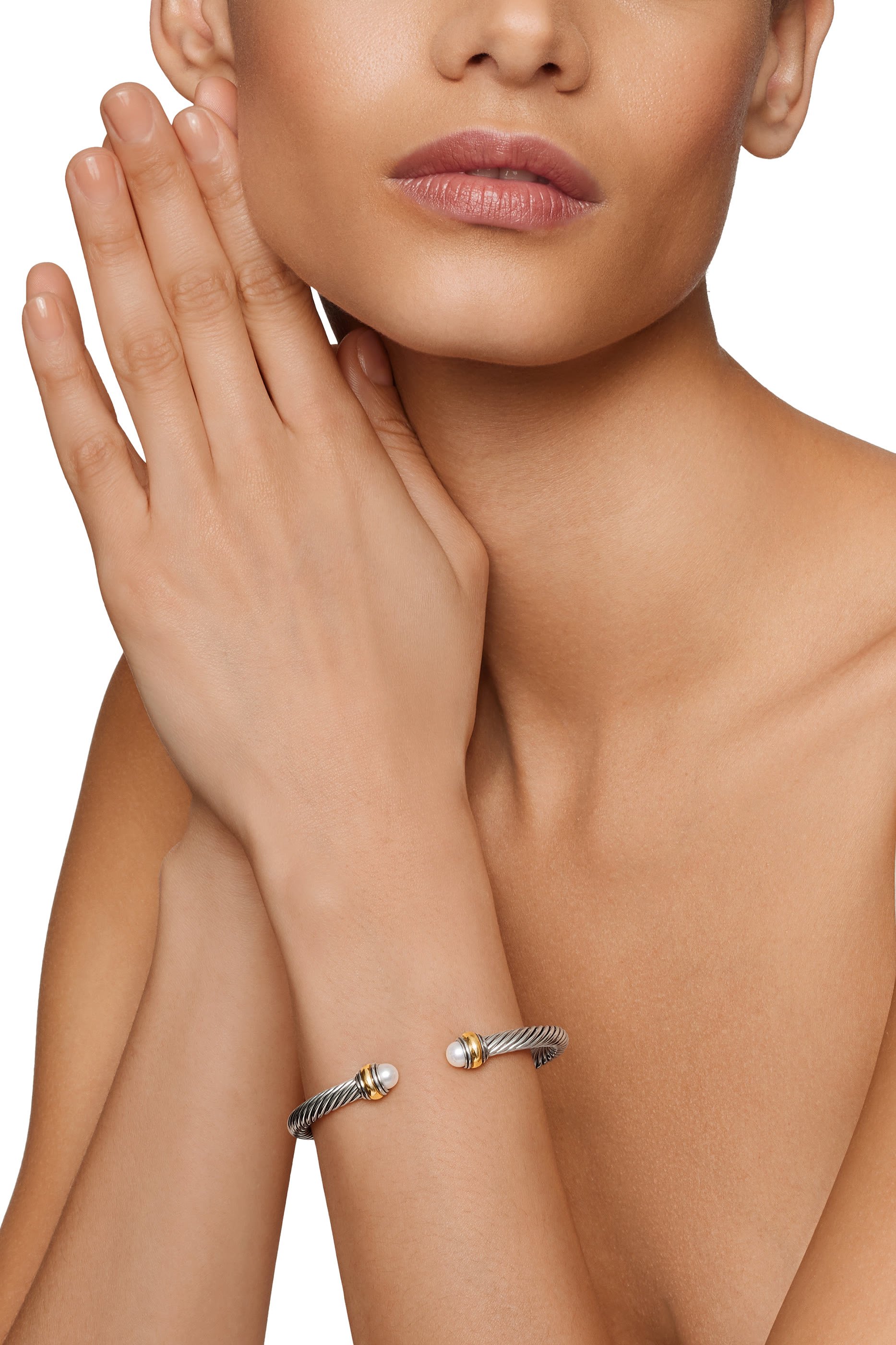 Classic Cable Bracelet, Sterling Silver with 14k Yellow Gold and Pearls