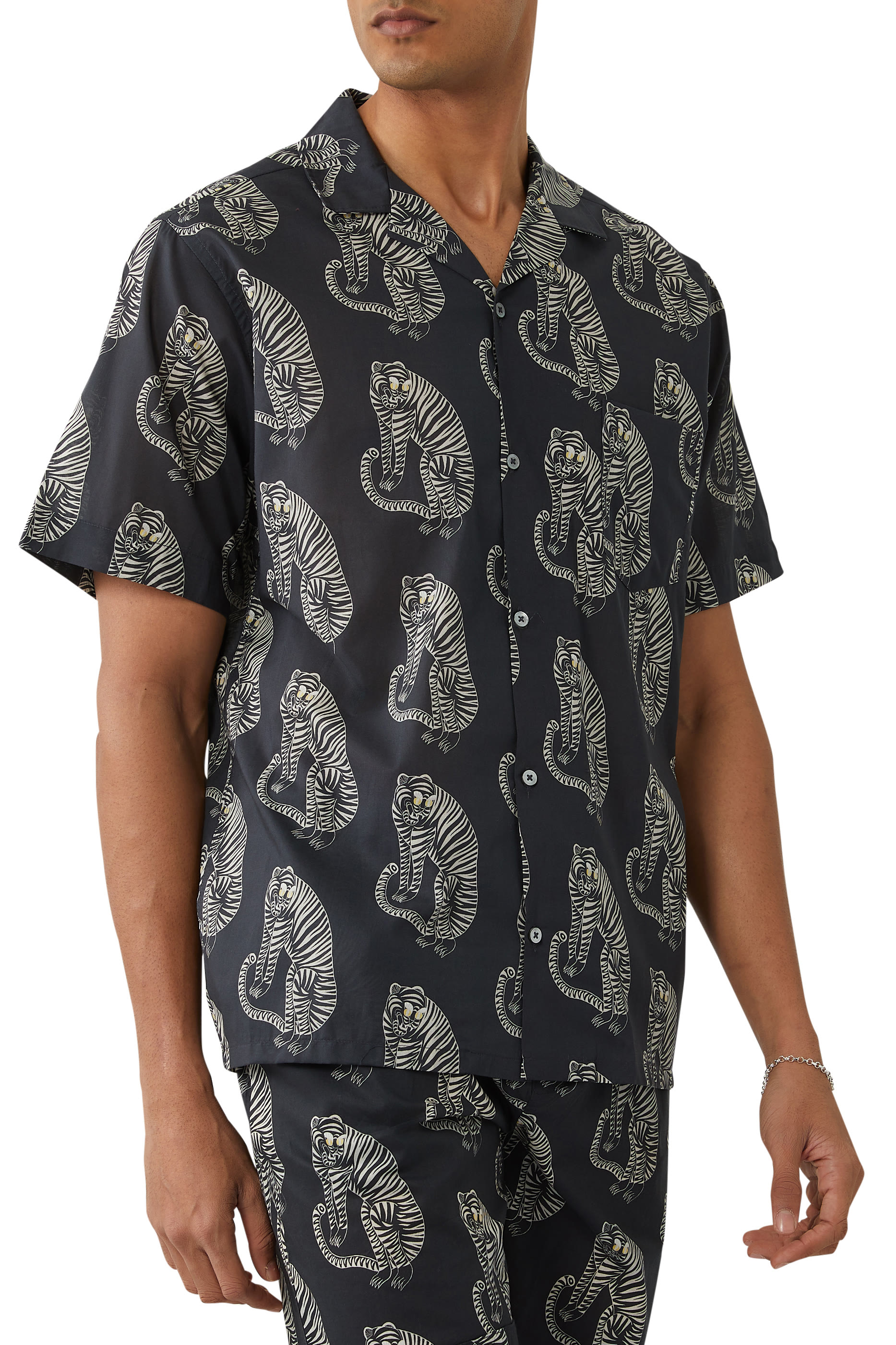 Cuban Tiger Print Pajama Shirt