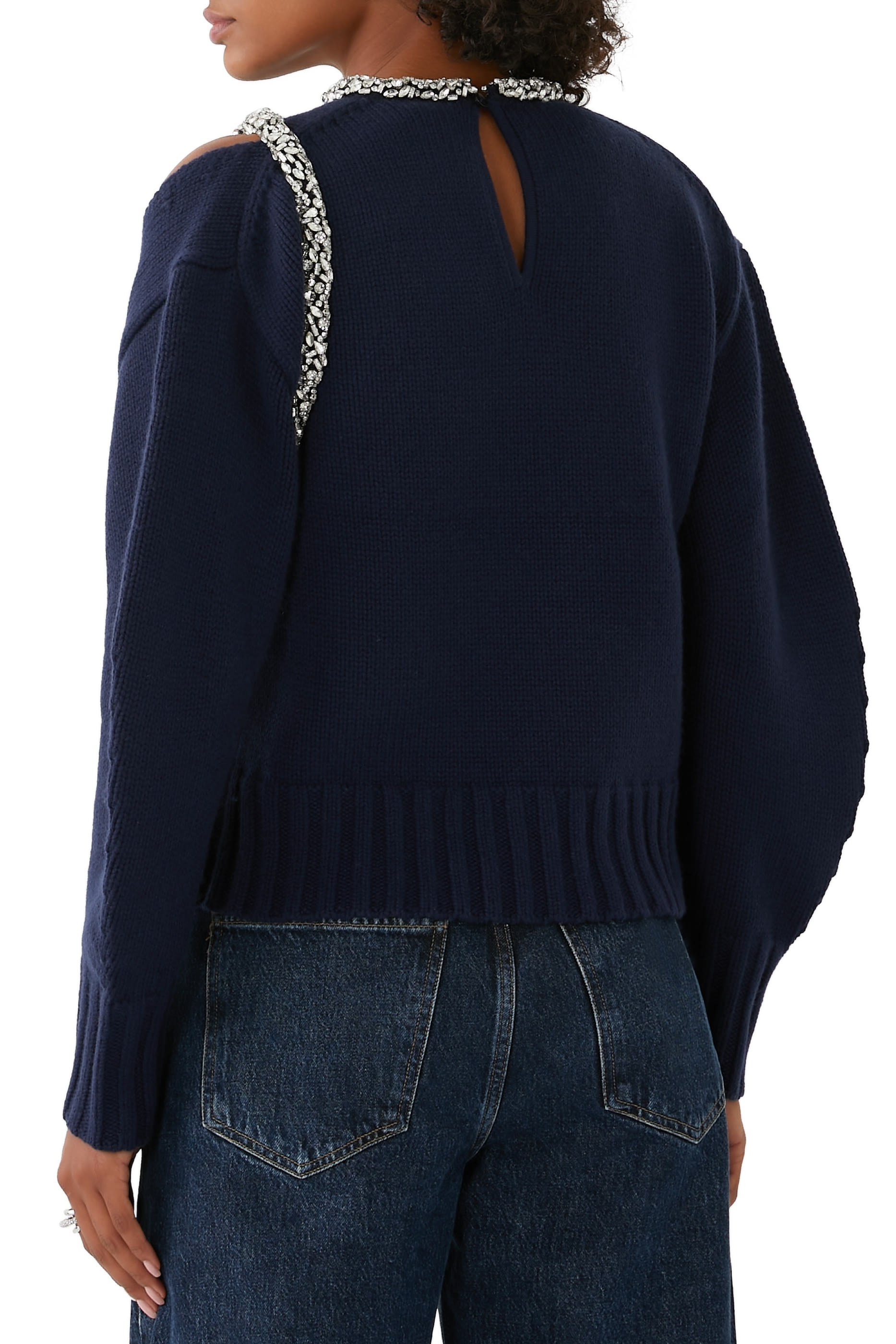 Monroe Cutout Crystal-Embellished Wool-Blend Sweater