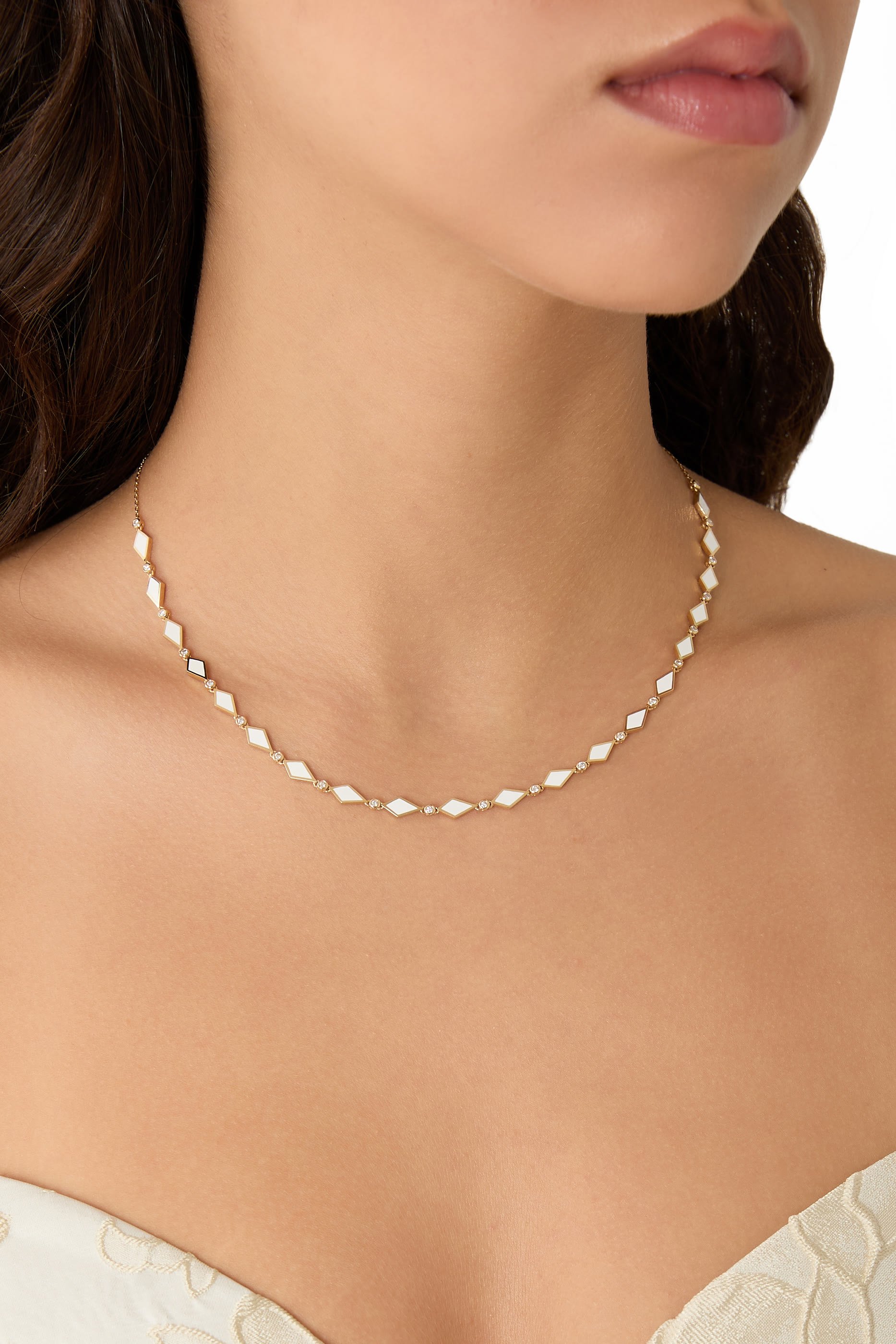 Morocco Necklace, 18k Yellow Gold & Diamonds, Enamel