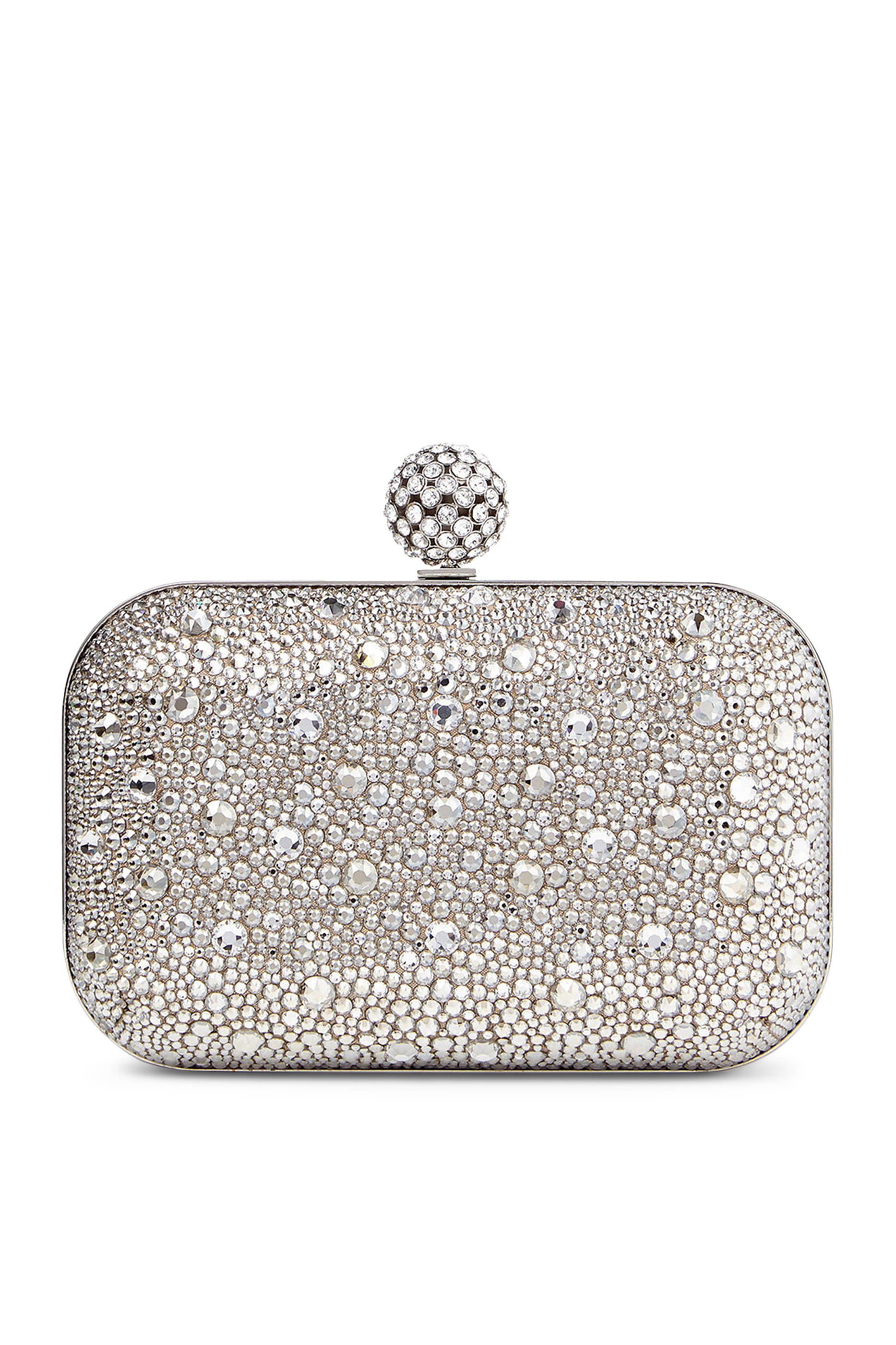 Cloud Shimmer Suede Clutch Bag with Hotfix and Crystal-Encrusted Sphere Clasp