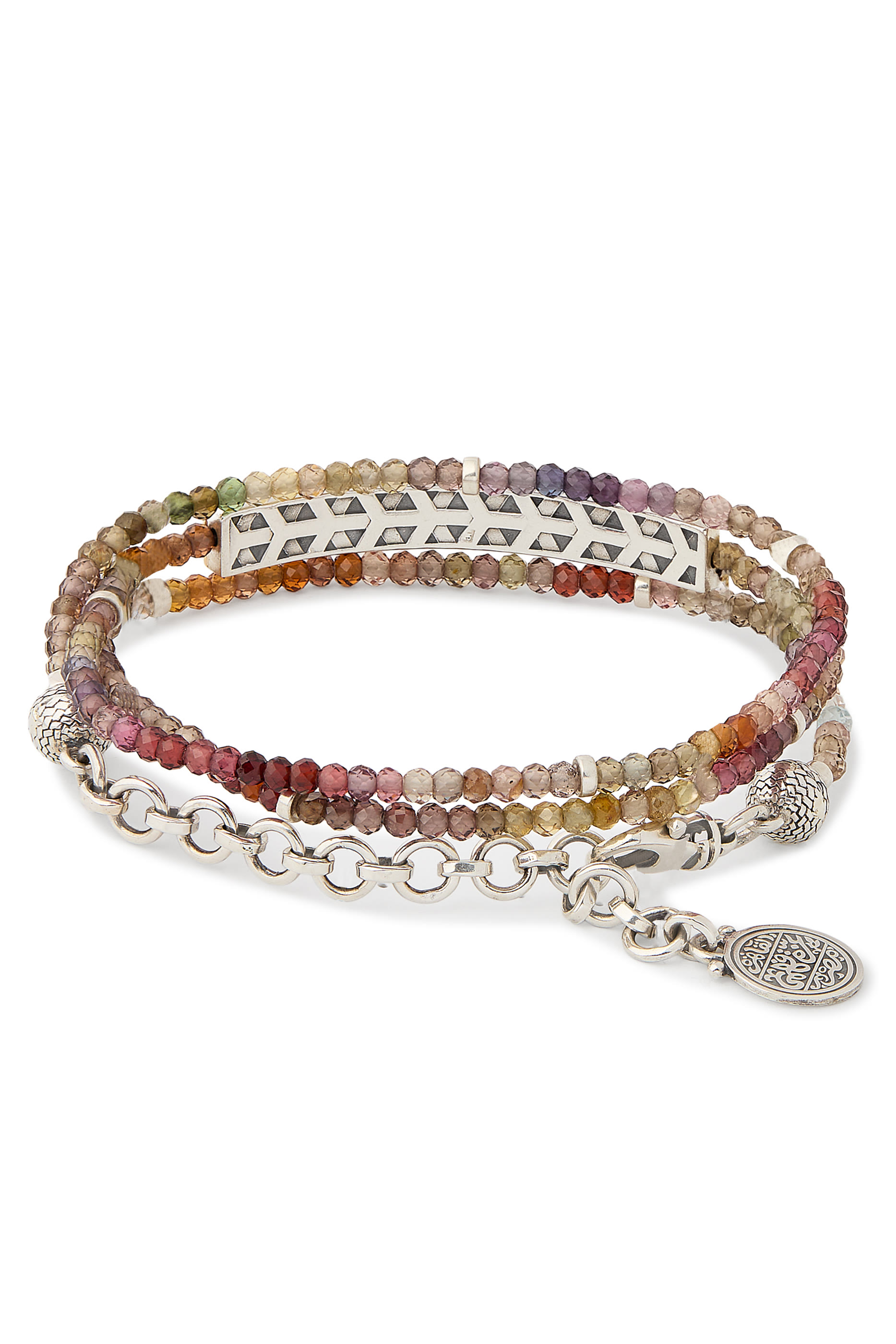 Nur Ahmed Shawqi Calligraphy Beaded Bracelet, 18K Yellow Gold, Sterling Silver & Blue Sapphire