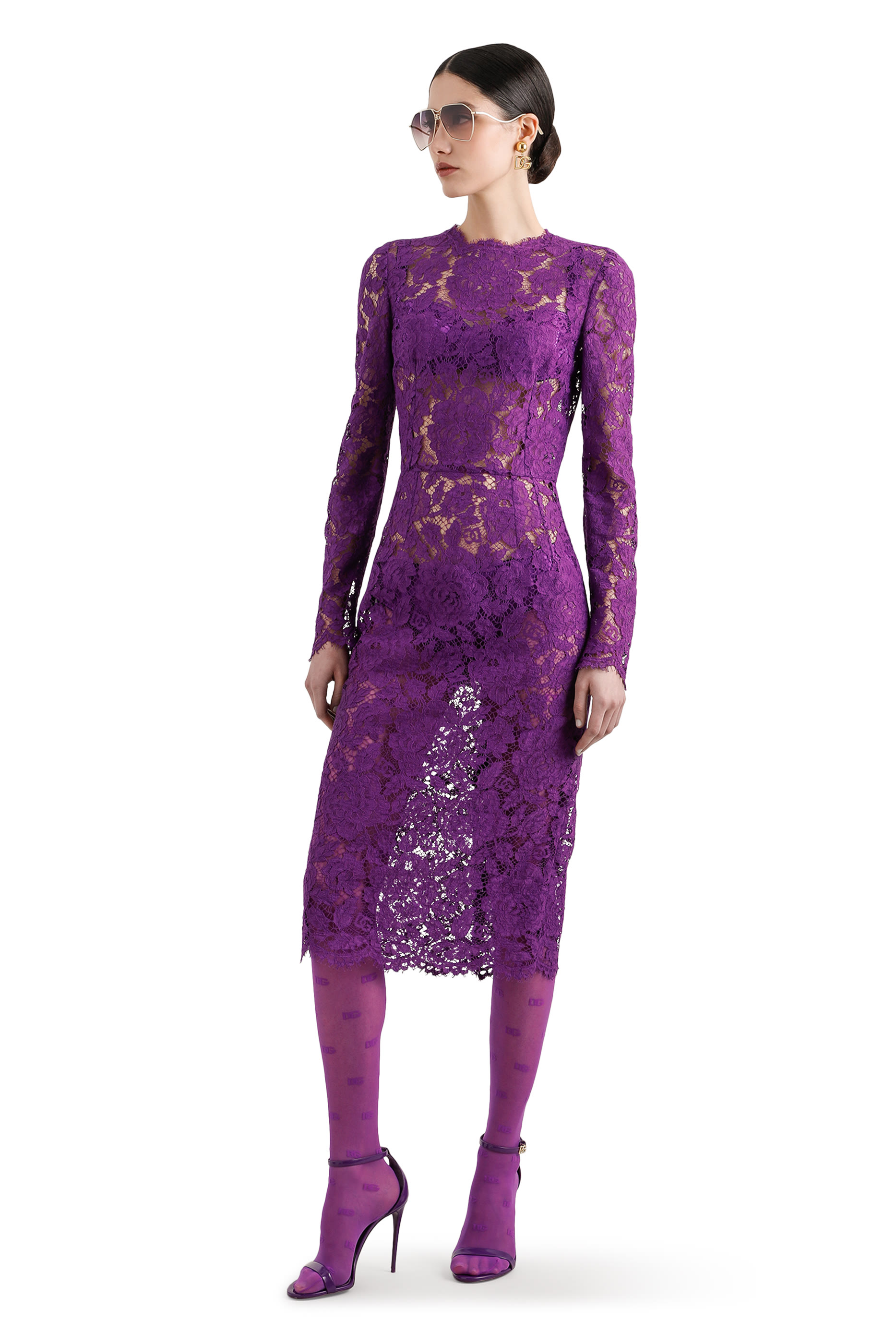 Calf-Length Sheath Dress in Floral Cordonetto Lace