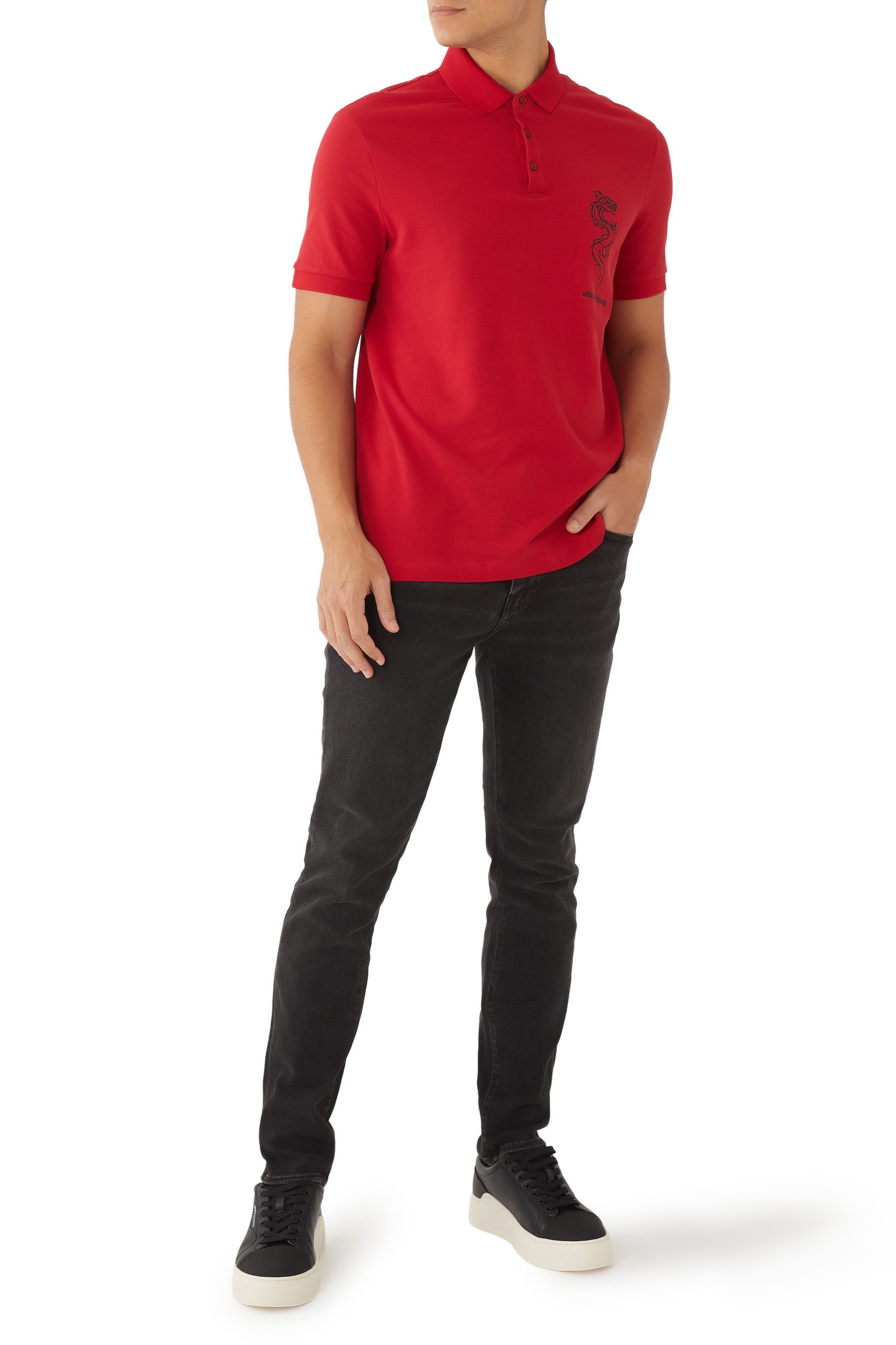 Dragon Embroidery Cotton Piqu&eacute; Polo Shirt