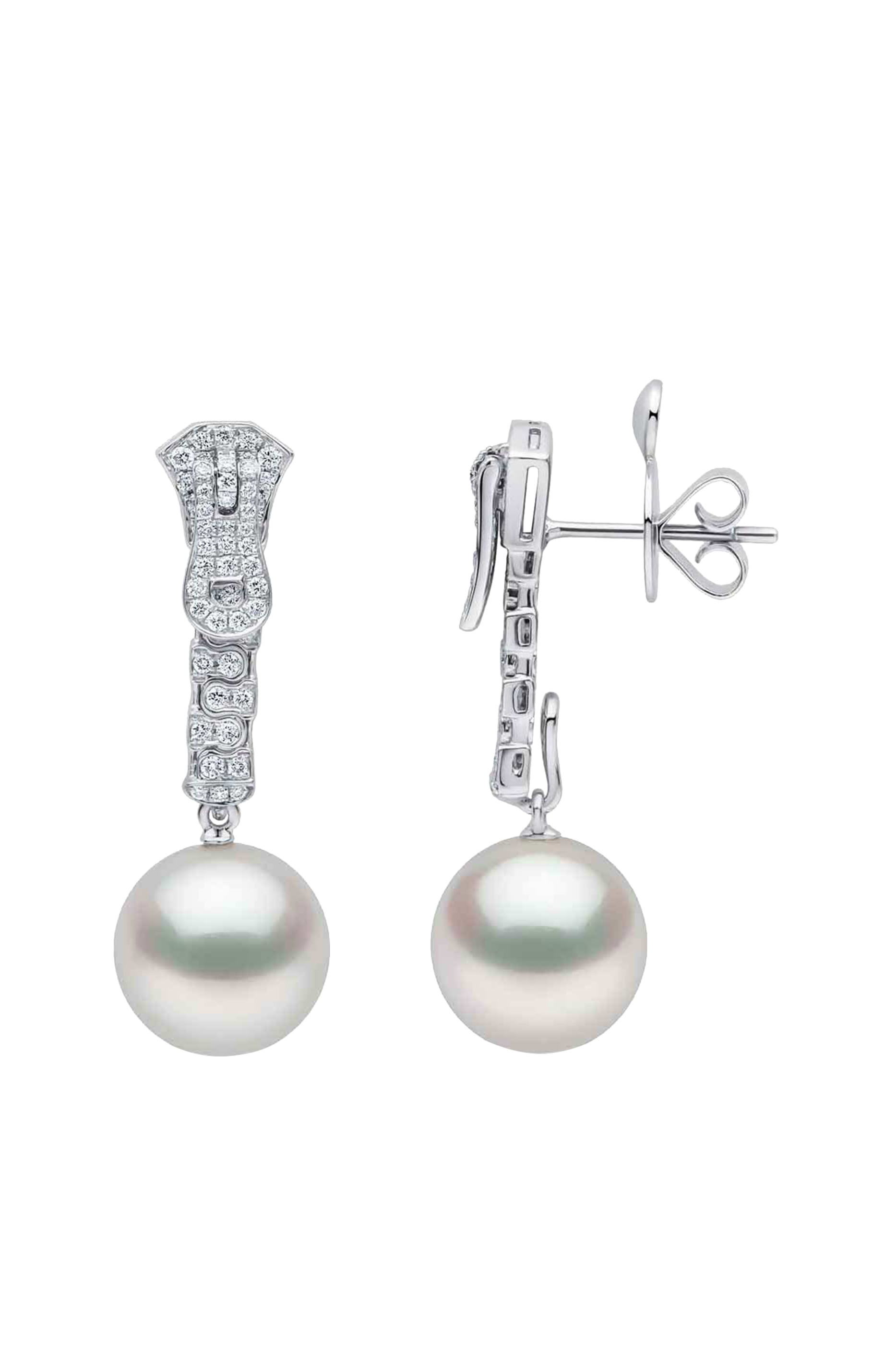  Zyyp Zip Earrings, 18K White Gold with Sout Sea Pearls & Diamonds