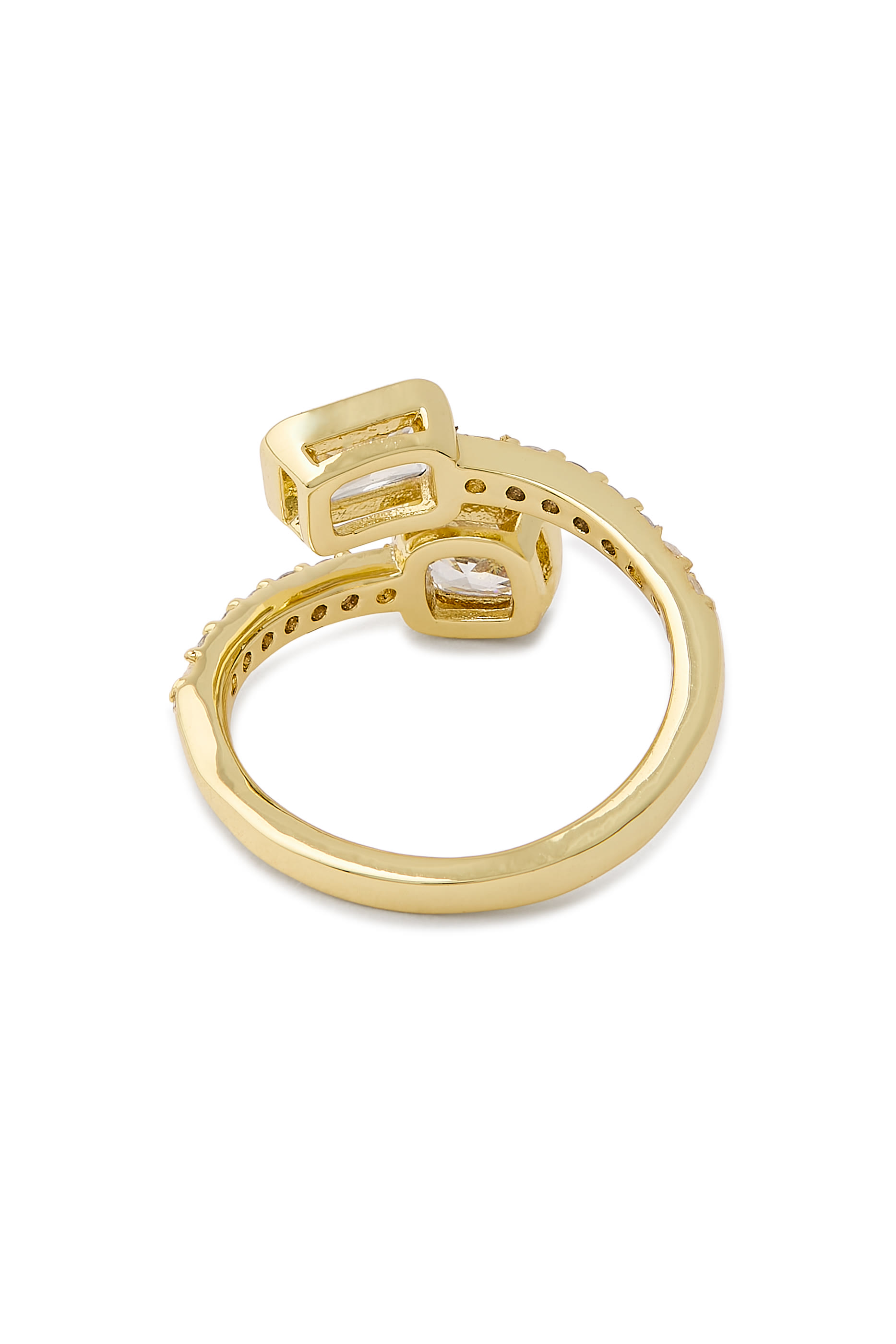  Bypassing Emerald Bezel Pav&eacute; Open Ring, Gold-Plated Brass & Cubic Zirconia