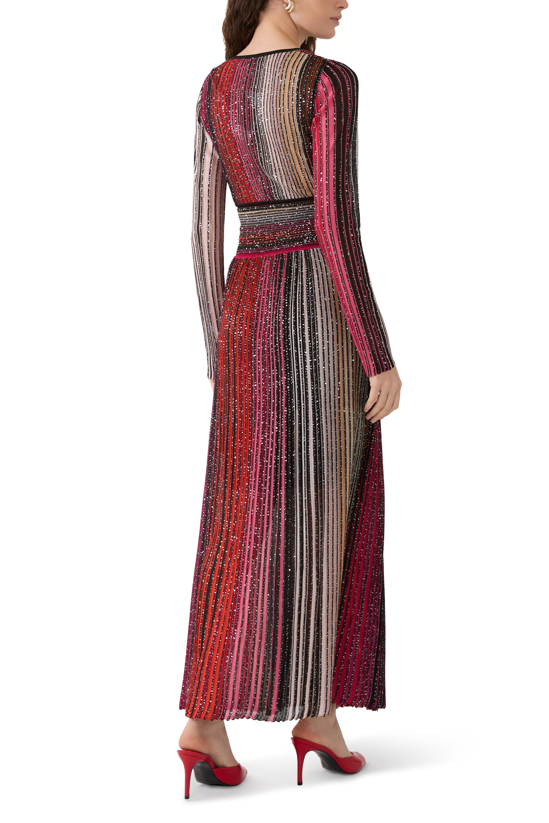 Partialized Knit Sequins V-Neck Maxi Dress