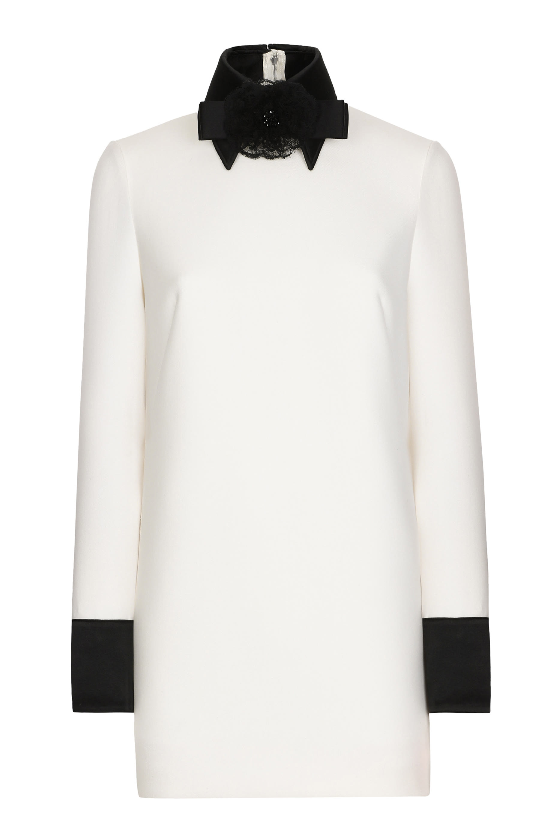 Short Woolen Dress with Satin Details