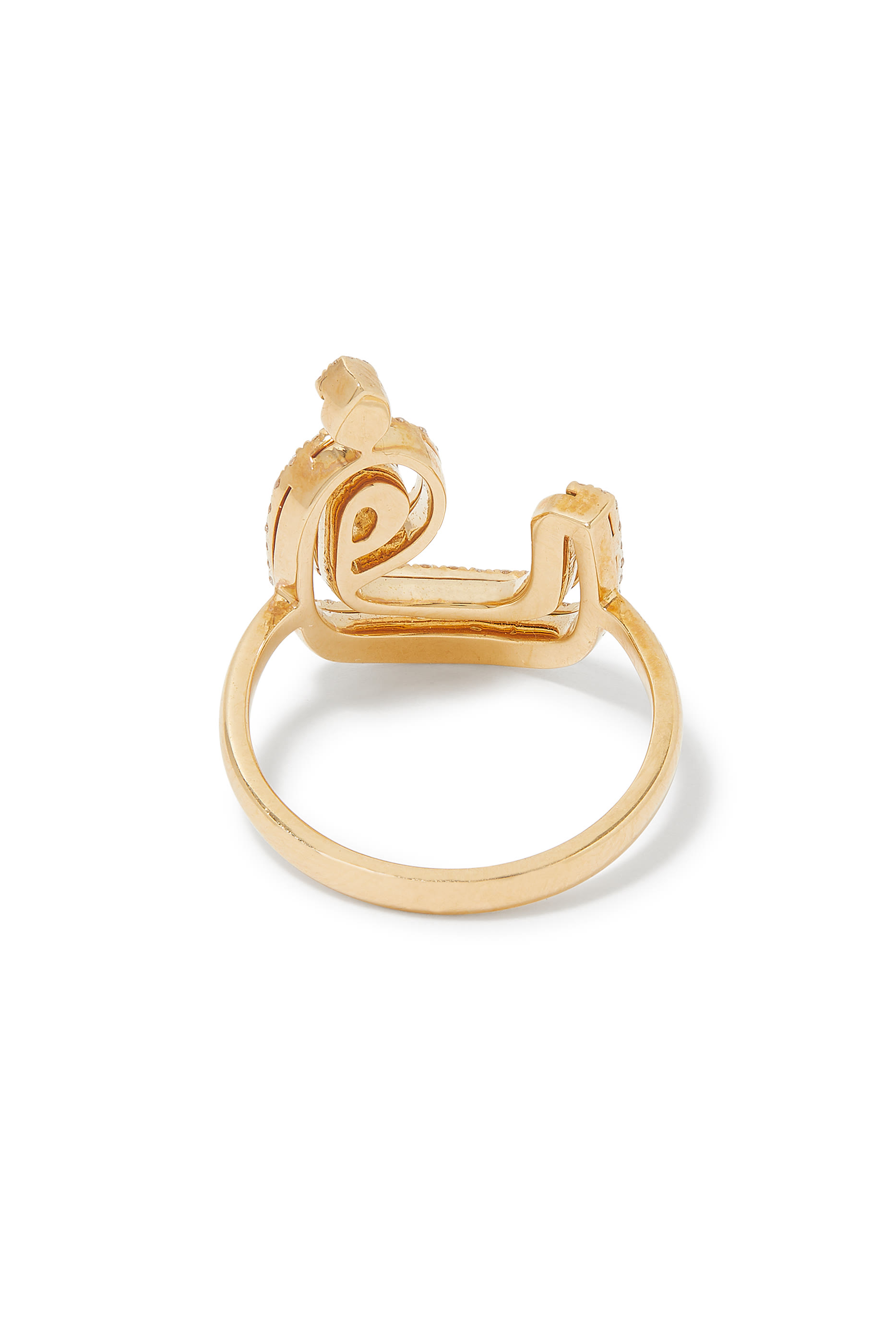 Letter F Silhouette Ring, 18K Yellow Gold with Diamonds & Enamel
