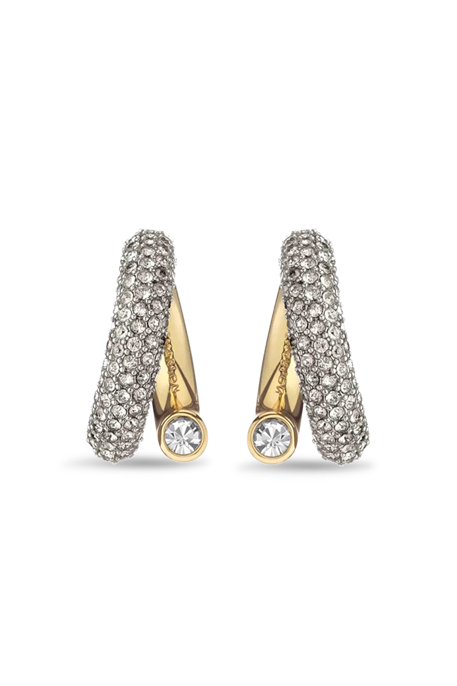  Monroe Pav&eacute; Earrings, 12k Gold Plated Brass & Crystals