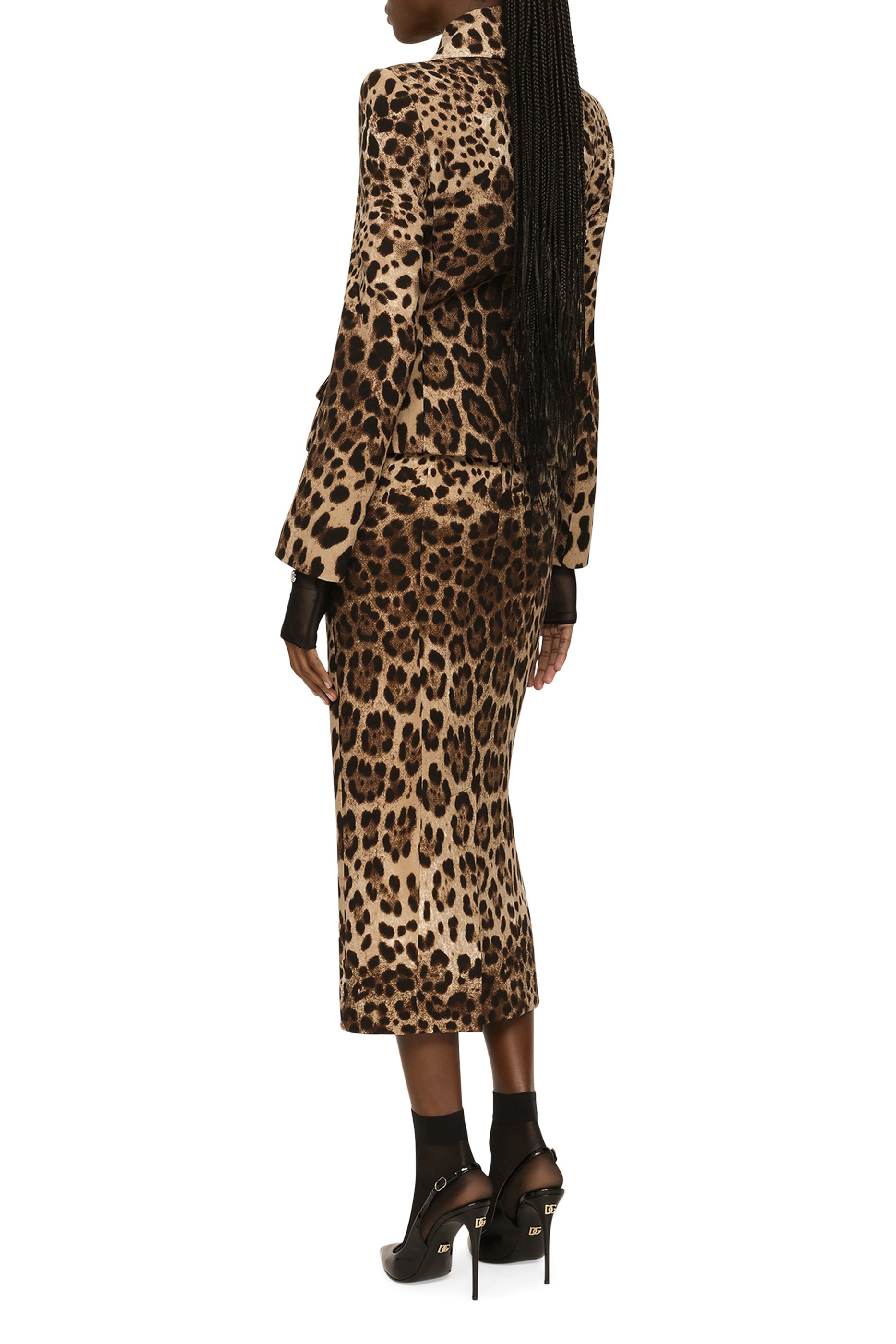 Leopard Print Single-Breasted Double Crepe Jacket