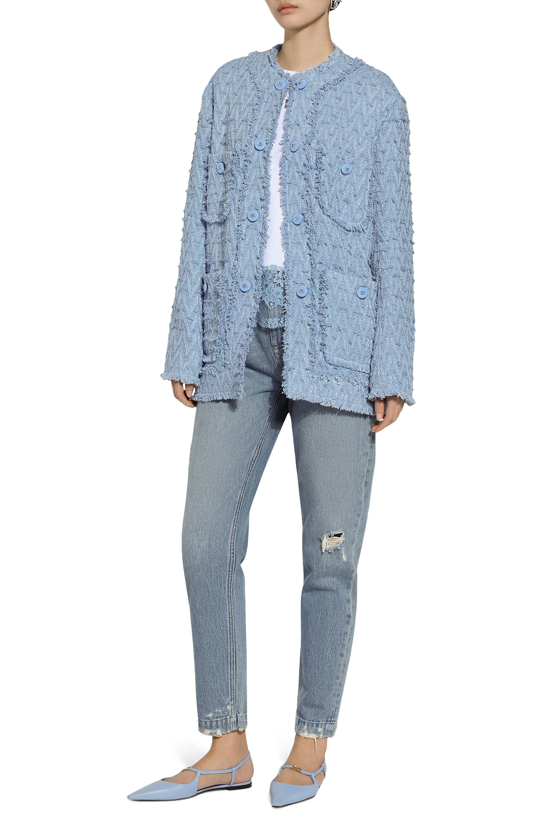 Single-Breasted Cotton Rush-Stitch Jacket