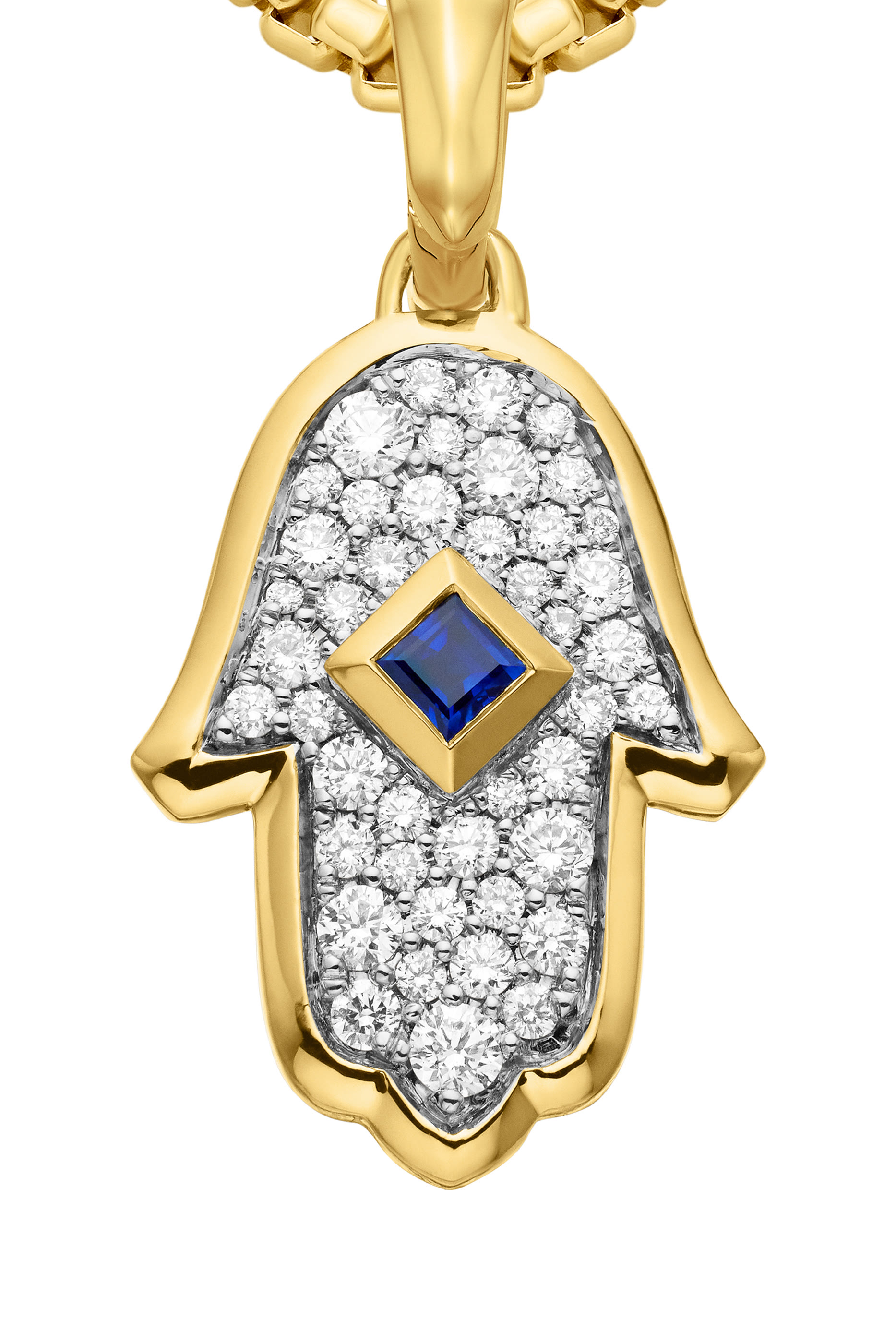 Hamsa Amulet, 18K Yellow Gold with Blue Sapphire & Diamonds