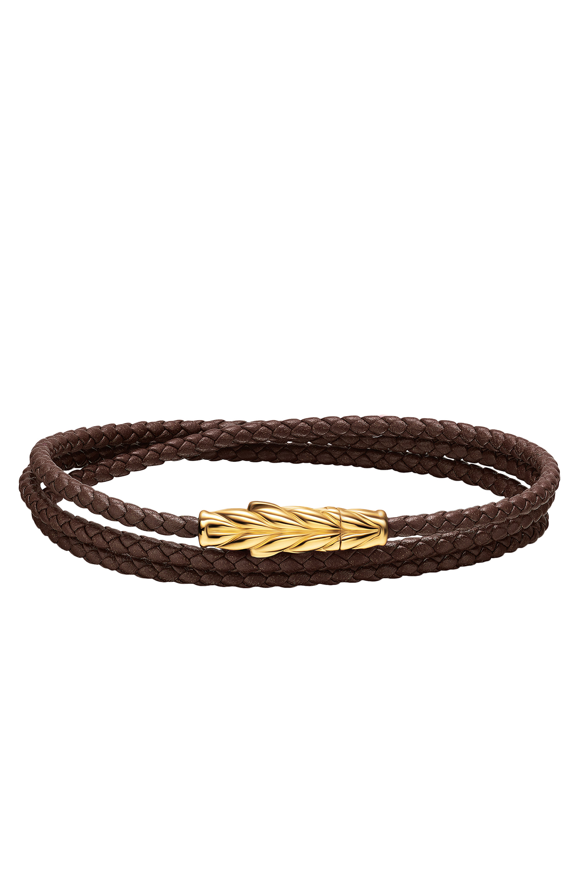Chevron Triple Wrap Bracelet, 18K Yellow Gold & Leather