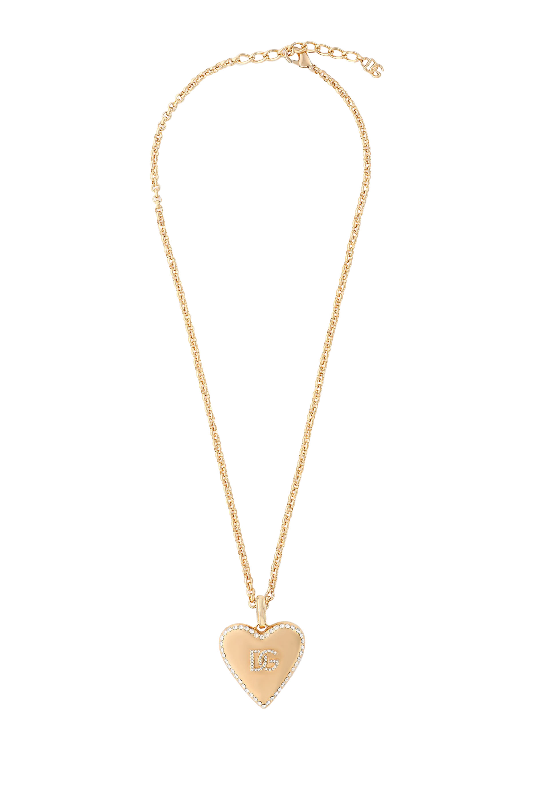 DG Logo Heart Pendant & Rhinestone-Detailed Necklace