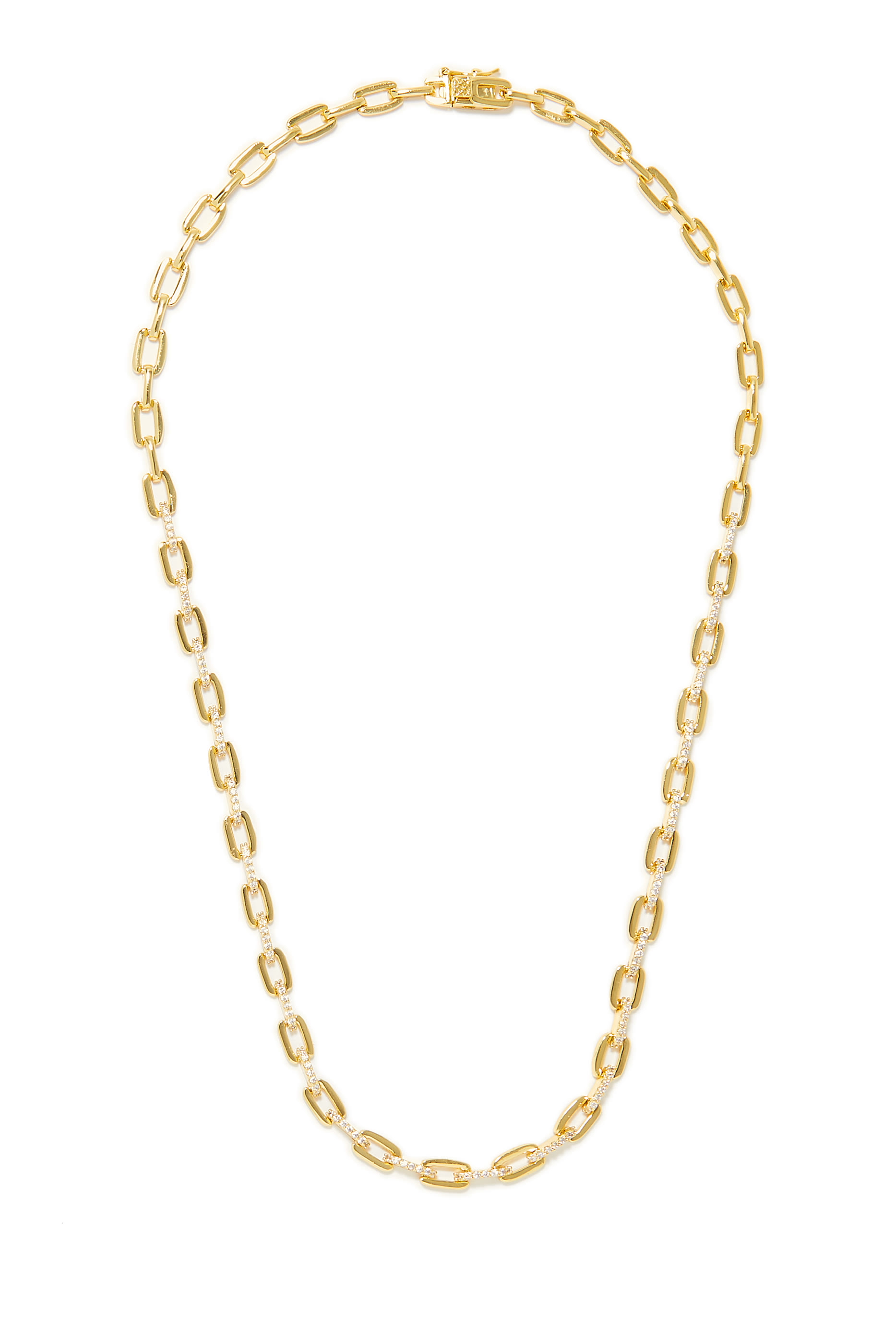 Chain Necklace,  Gold-Plated Brass & Cubic Zirconia