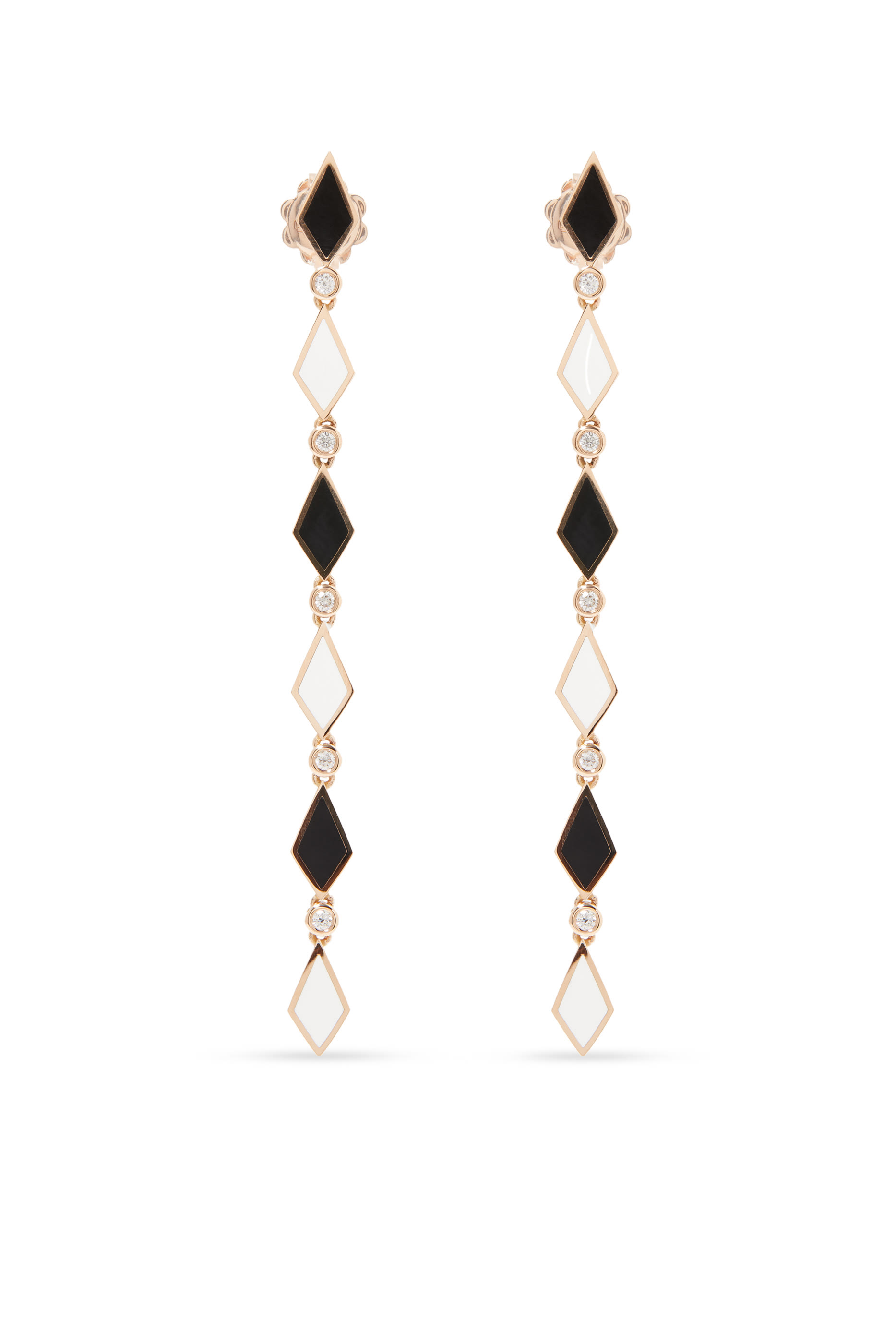 Mosaic Long Earrings, 18K Rose Gold & Diamonds