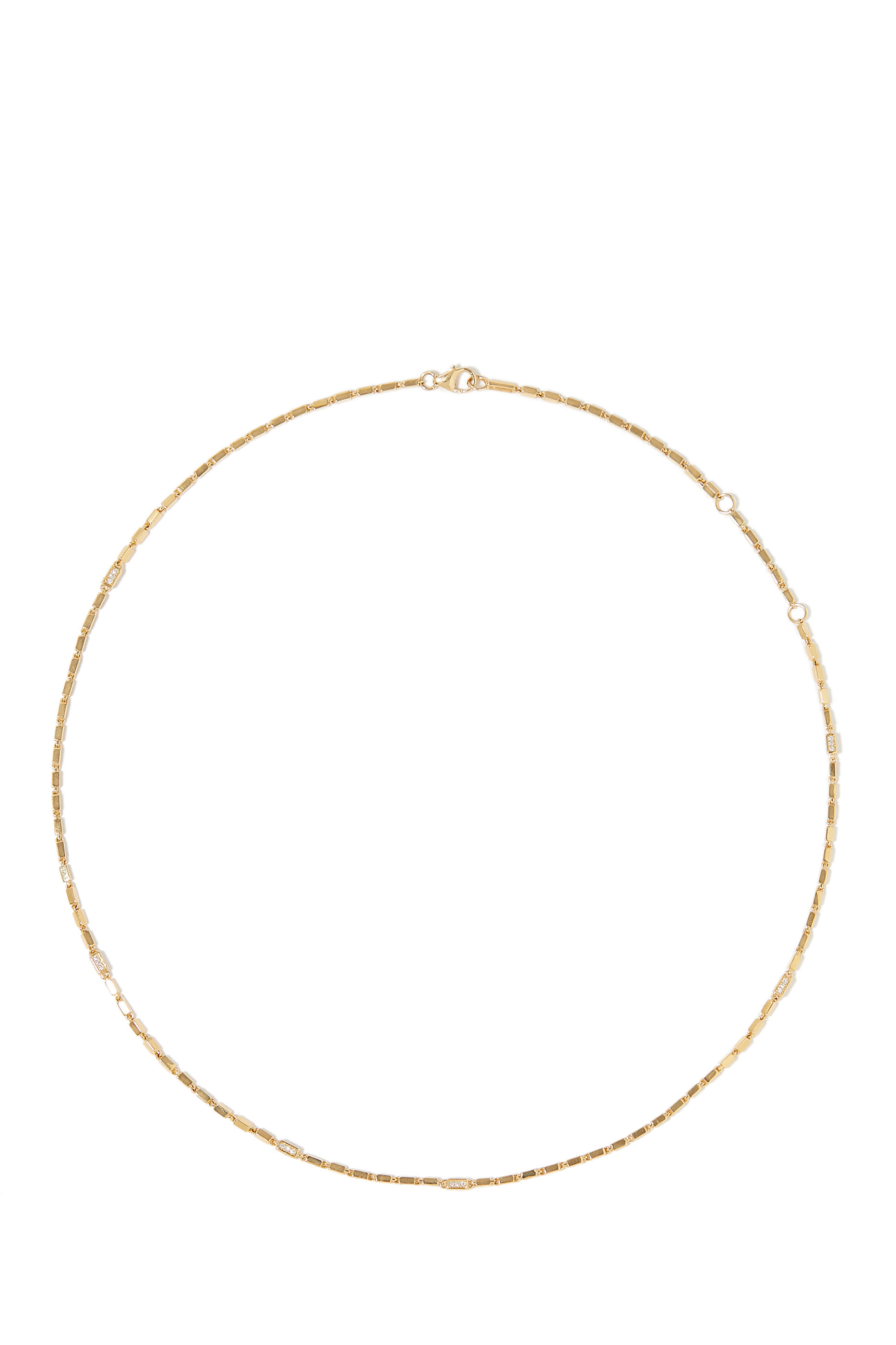 Pave Station Chain Link Necklace, 18K Yellow Gold & Diamond