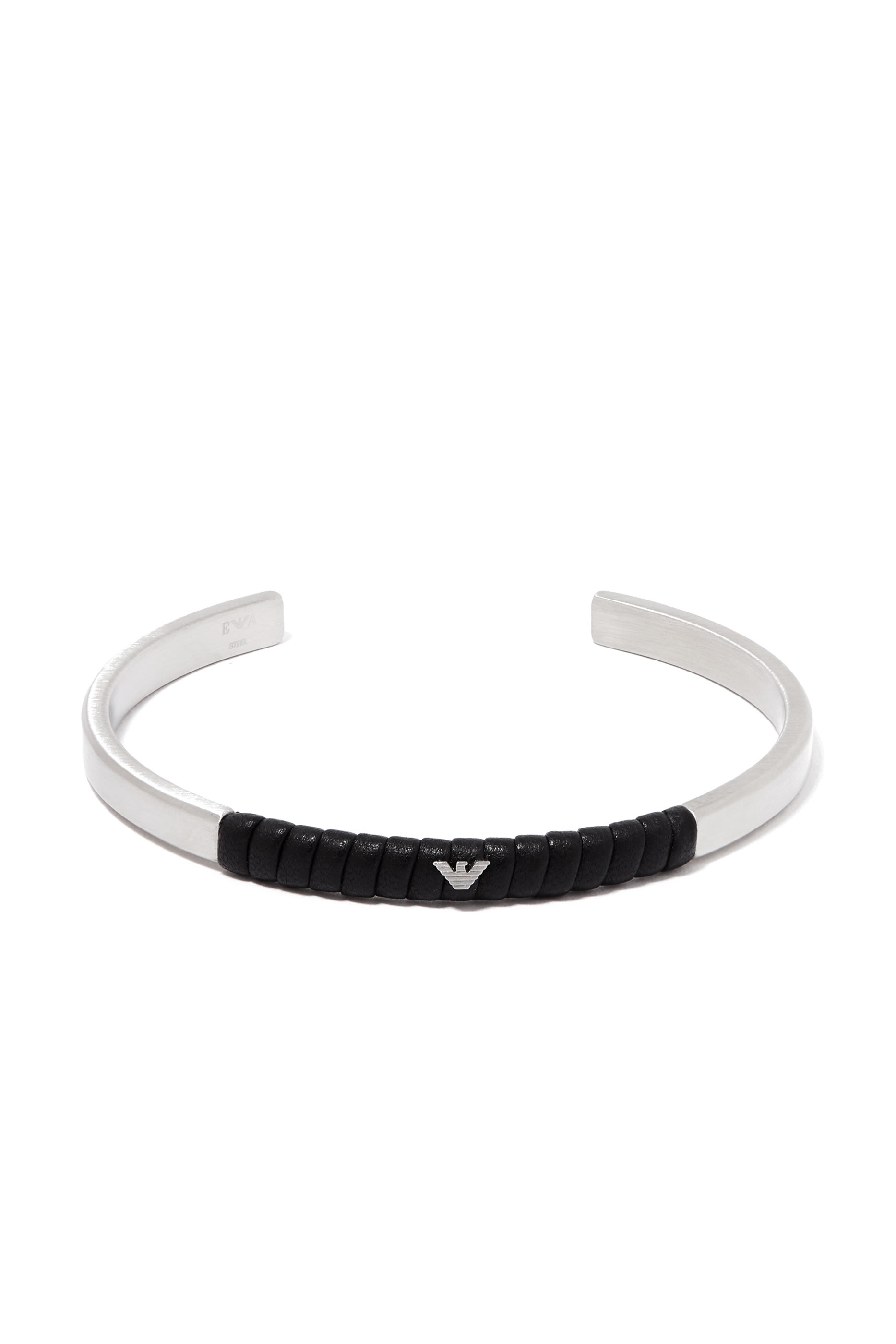 Eagle Logo Leather and Stainless Steel Cuff