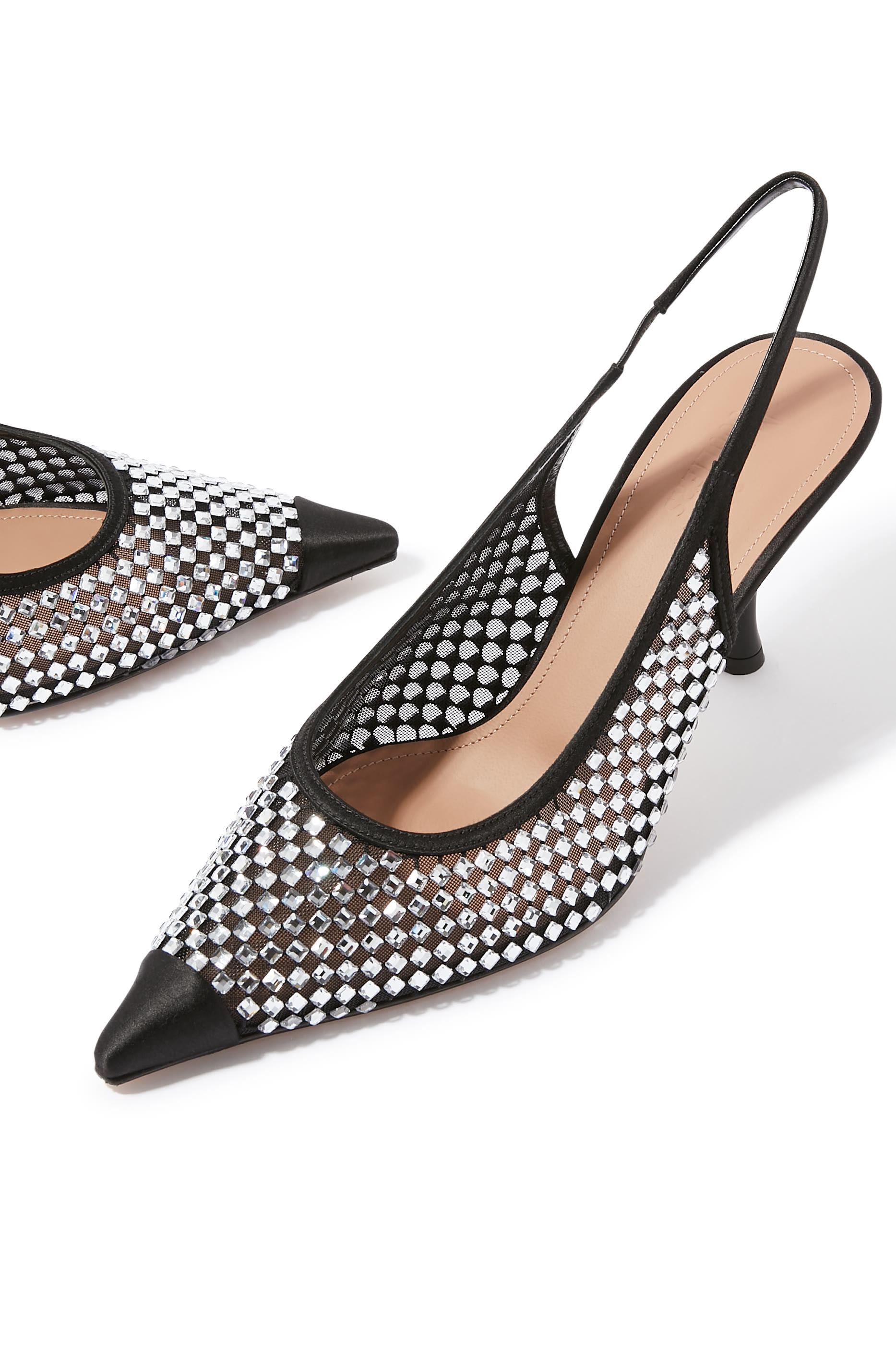 Vesper 70 Crystal Mesh Satin Pumps