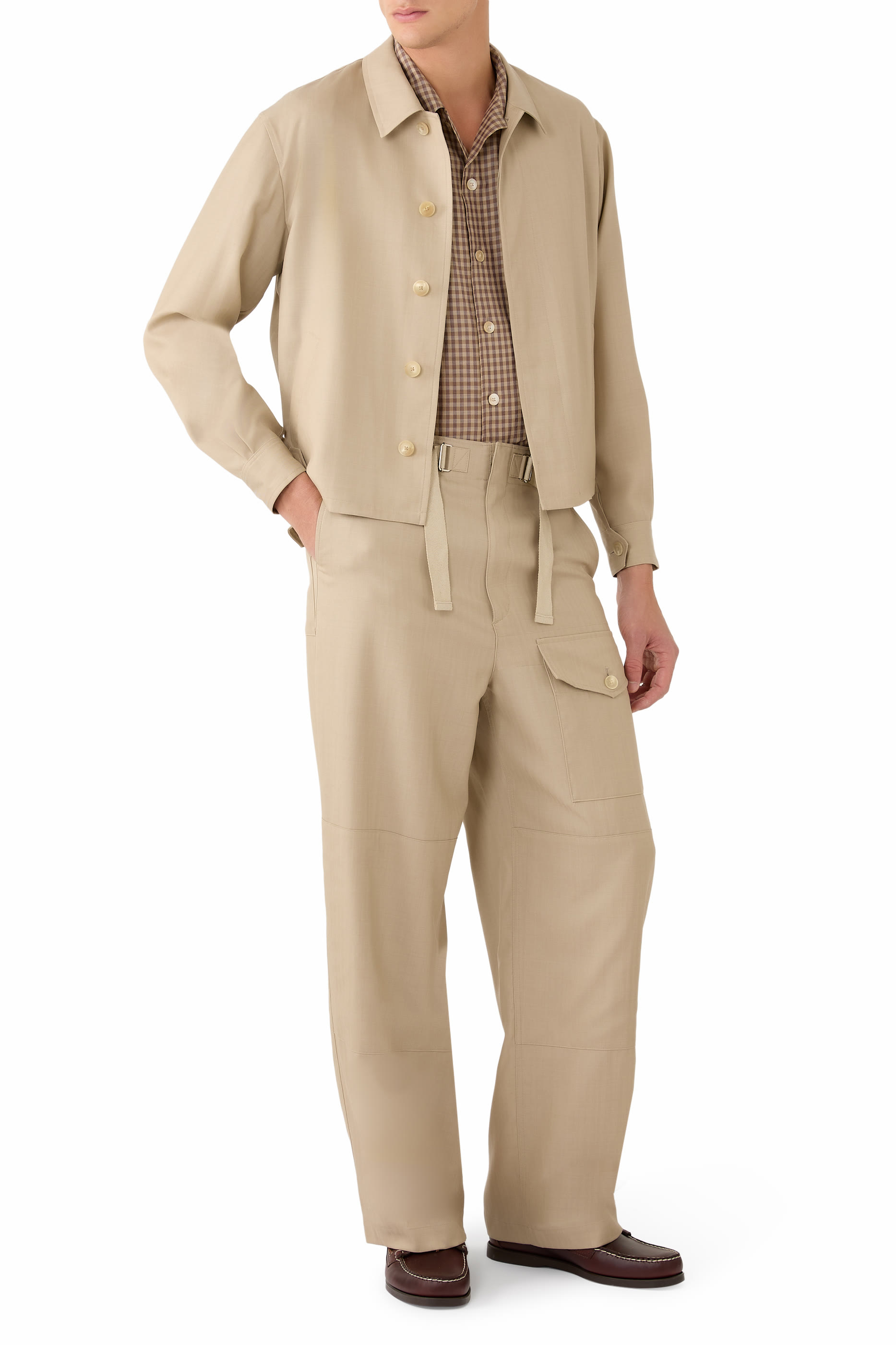 Wool Herringbone Cargo Pants 
