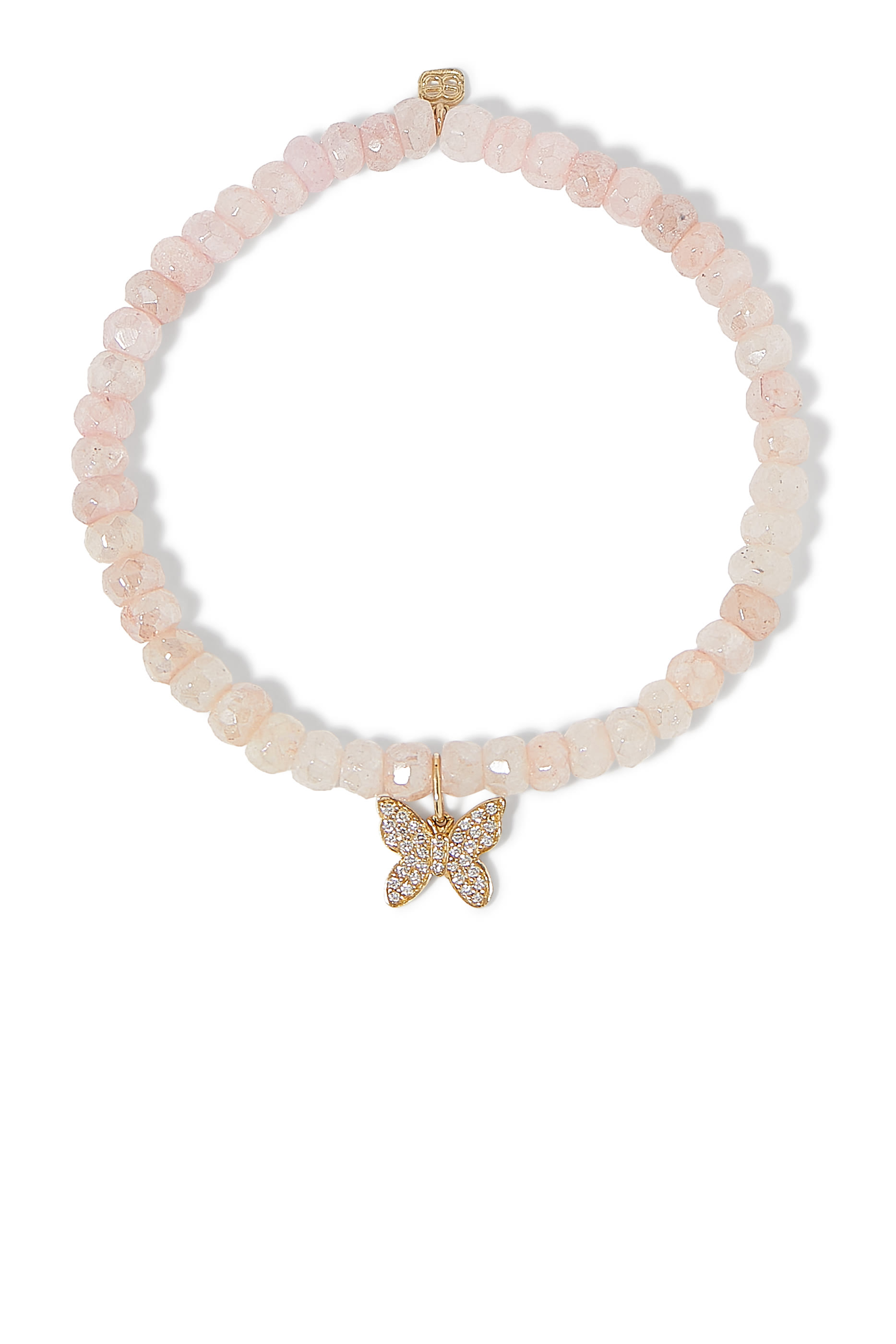 Kids Butterfly Charm Beaded Bracelet, 14K Yellow Gold &  Mystic Pink Grapolite
