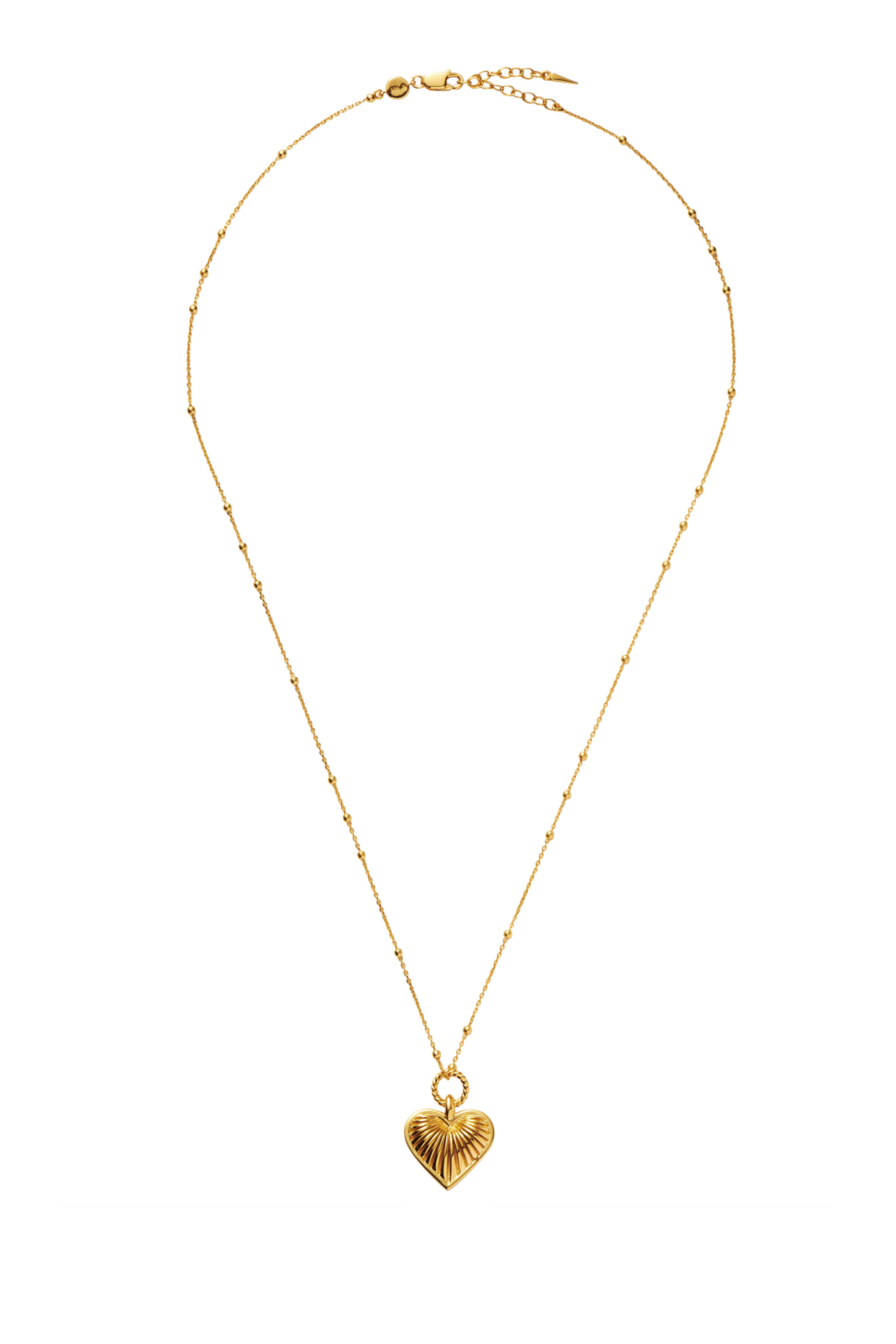  Ridge Heart Charm Pendant Necklace, 18k Gold Plated 