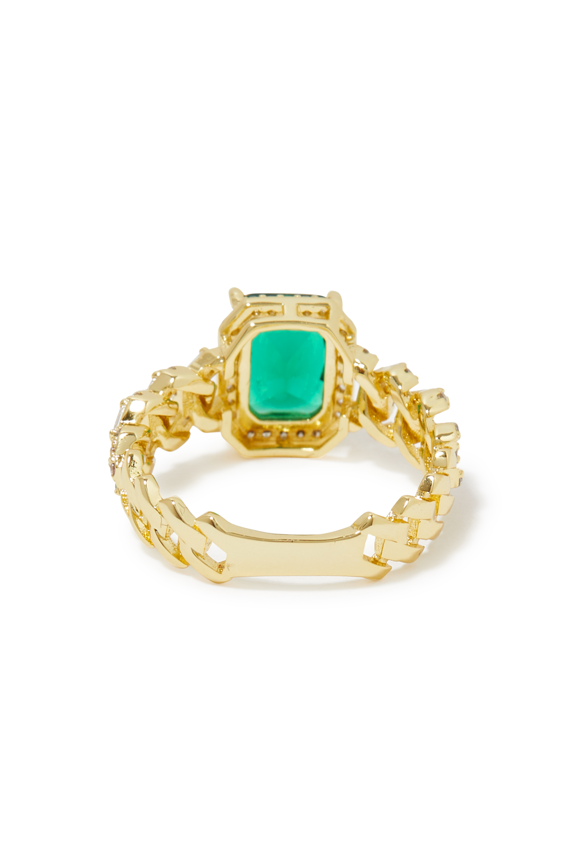 Pave Curb Emerald Center Chain Ring
