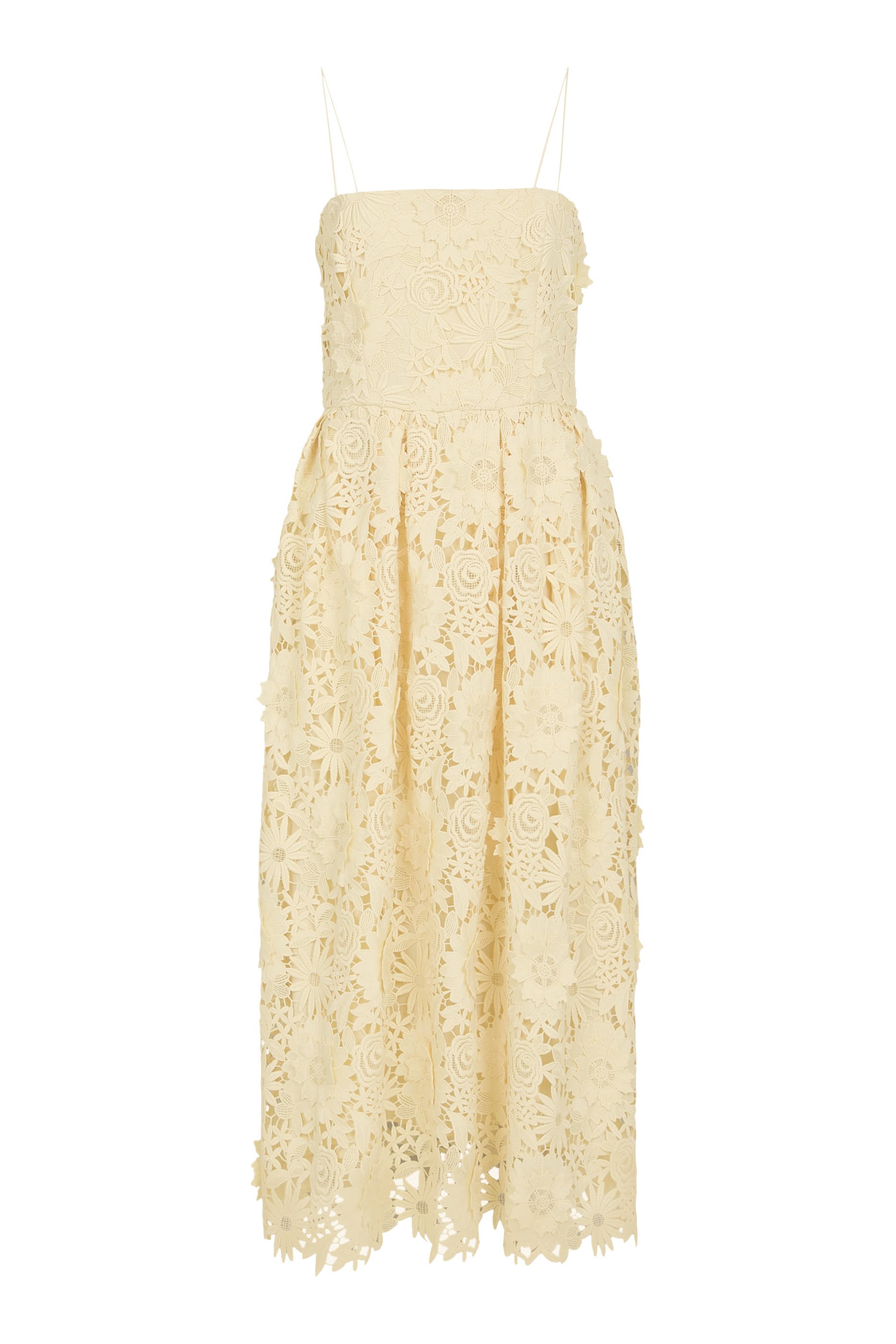 3D Lace Flared Midi Dress