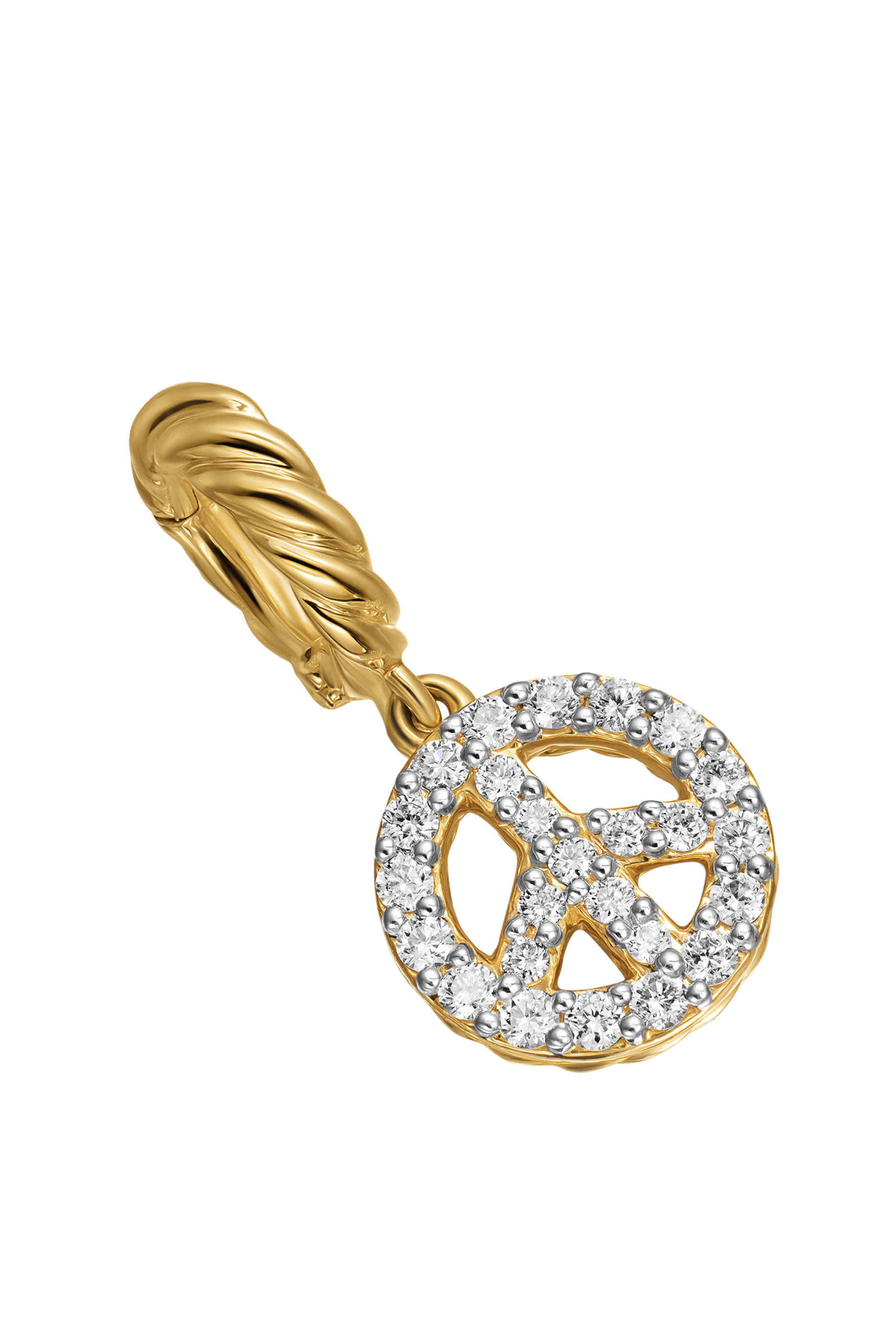 Micro Pavé Peace Sign Amulet, 18k Yellow Gold & Diamonds
