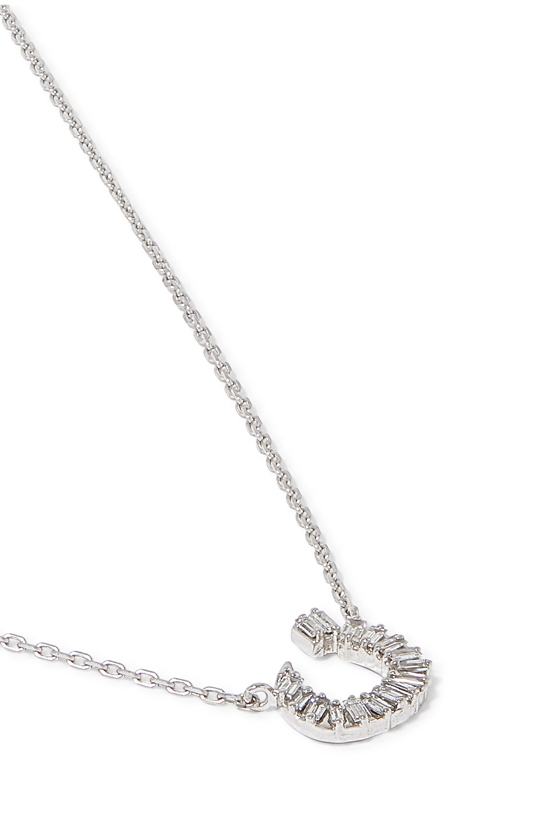 Oula XS Noon Letter Chain Pendant, 18k White Gold & Diamonds