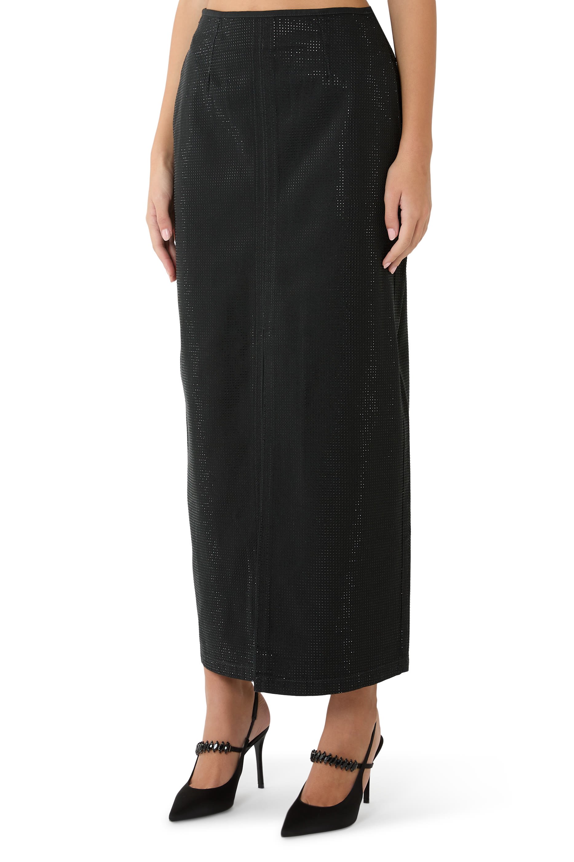 Long Drill Skirt with All-Over Micro Studs 