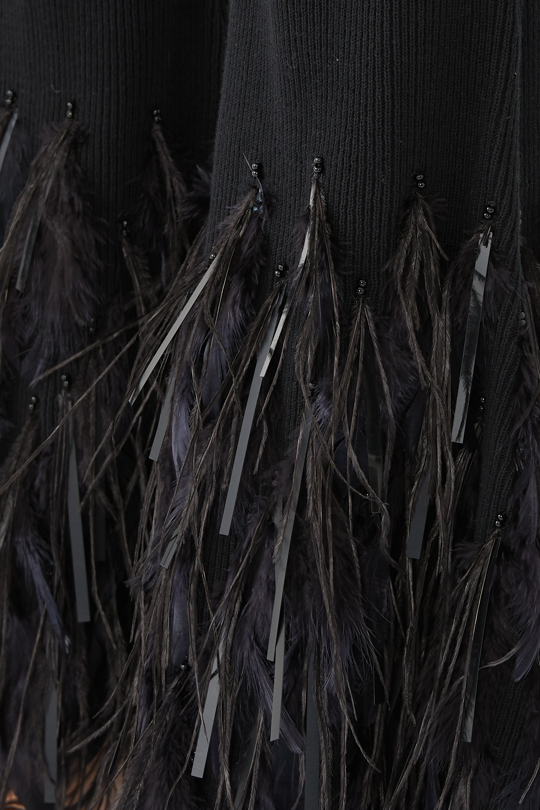 Ostrich Feather-Trim Flared Pants