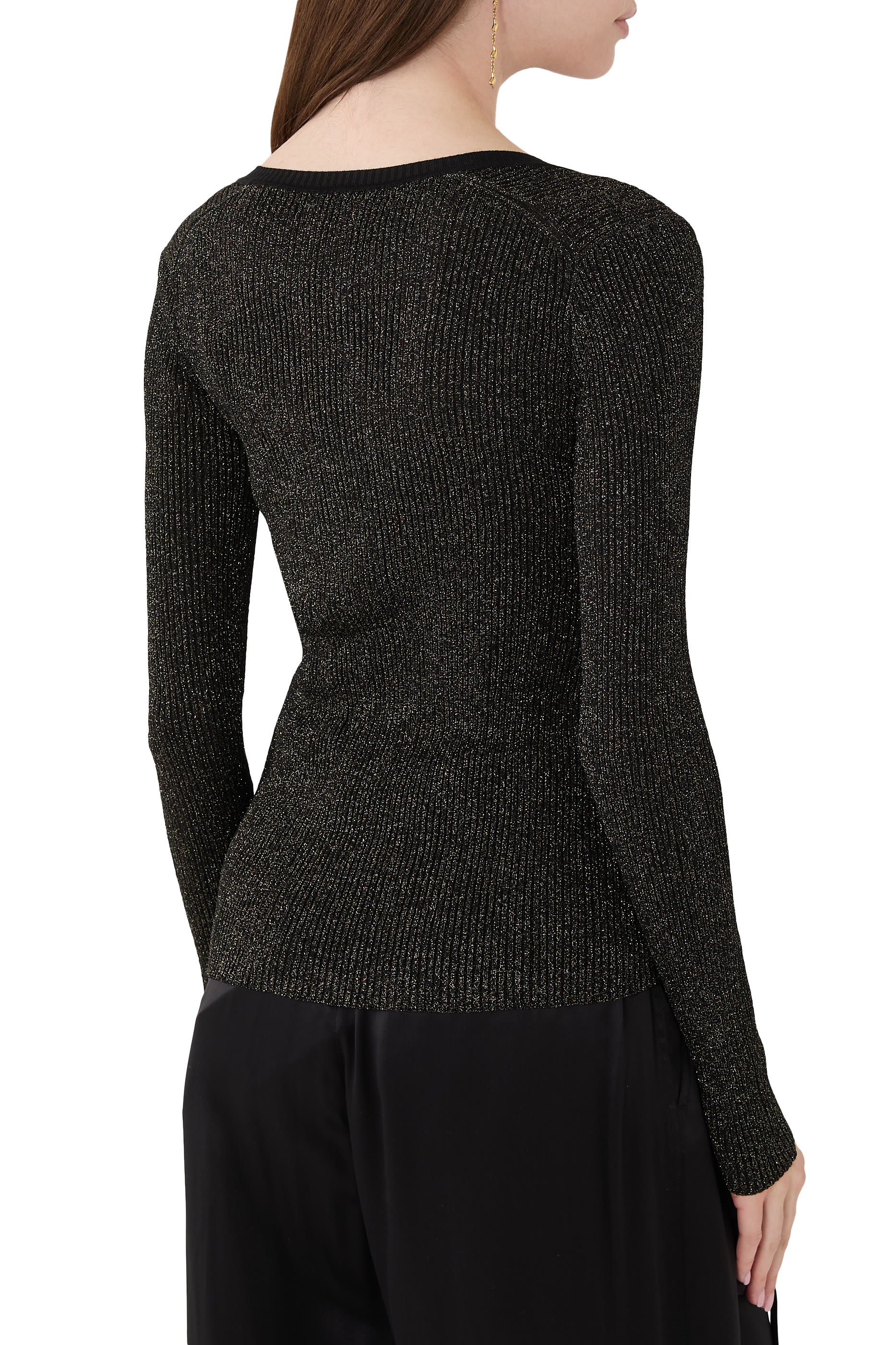 Long-Sleeve Fitted Top in Lurex Wool Knit