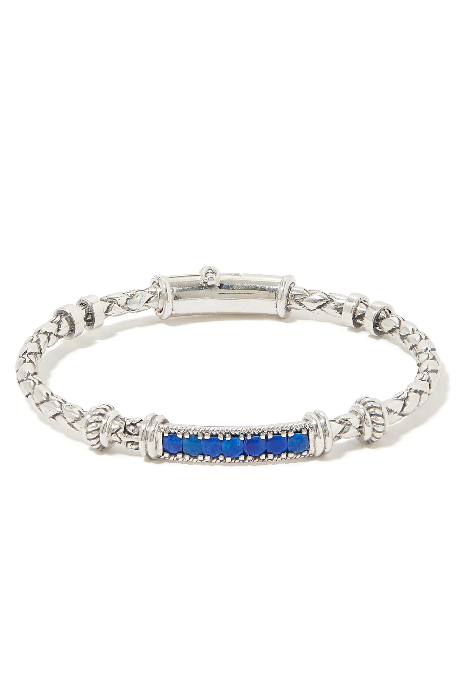 Single Braided Bangle, Silver & Lapis Lazuli