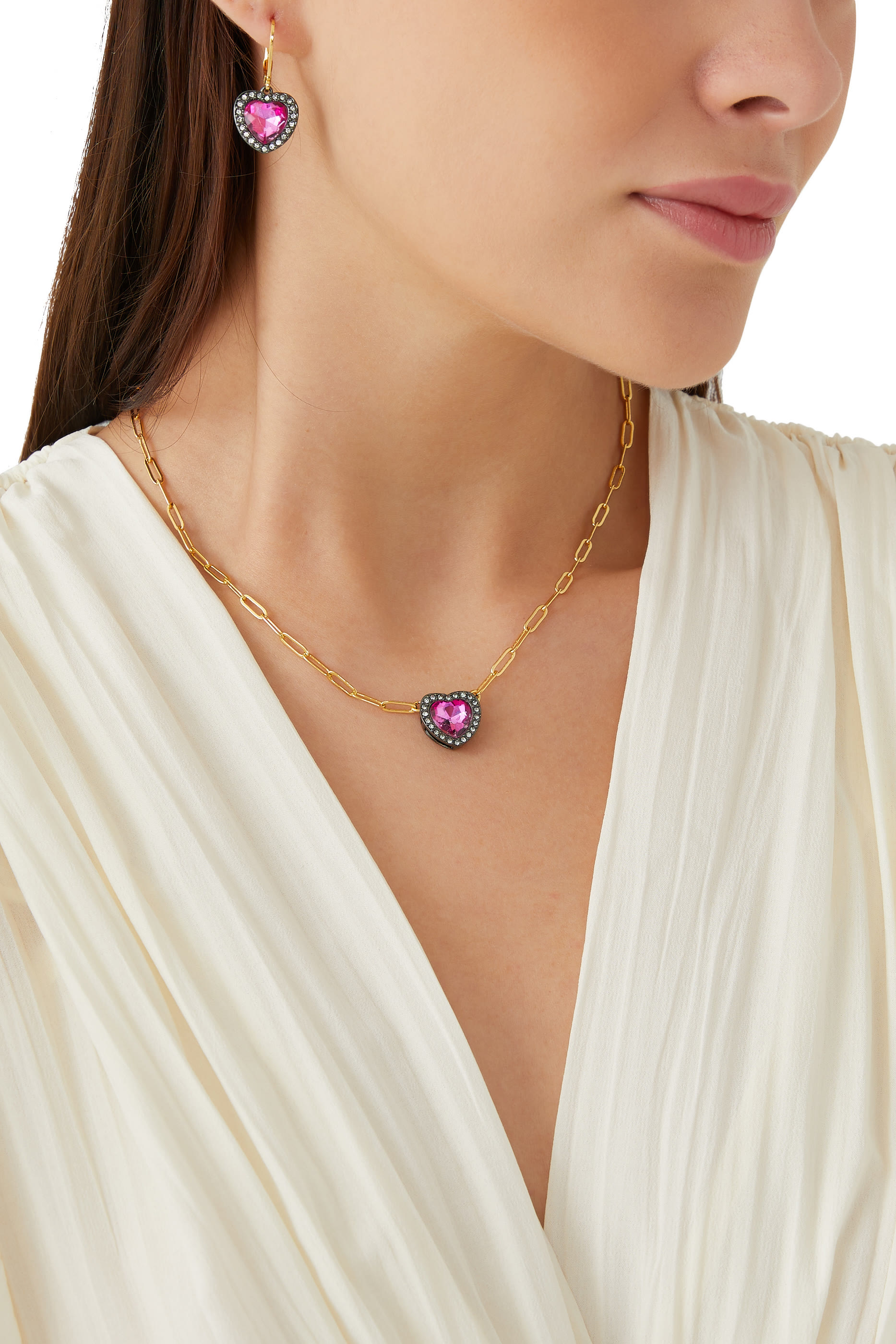 Heart Halo Necklace, Metal & Crystal