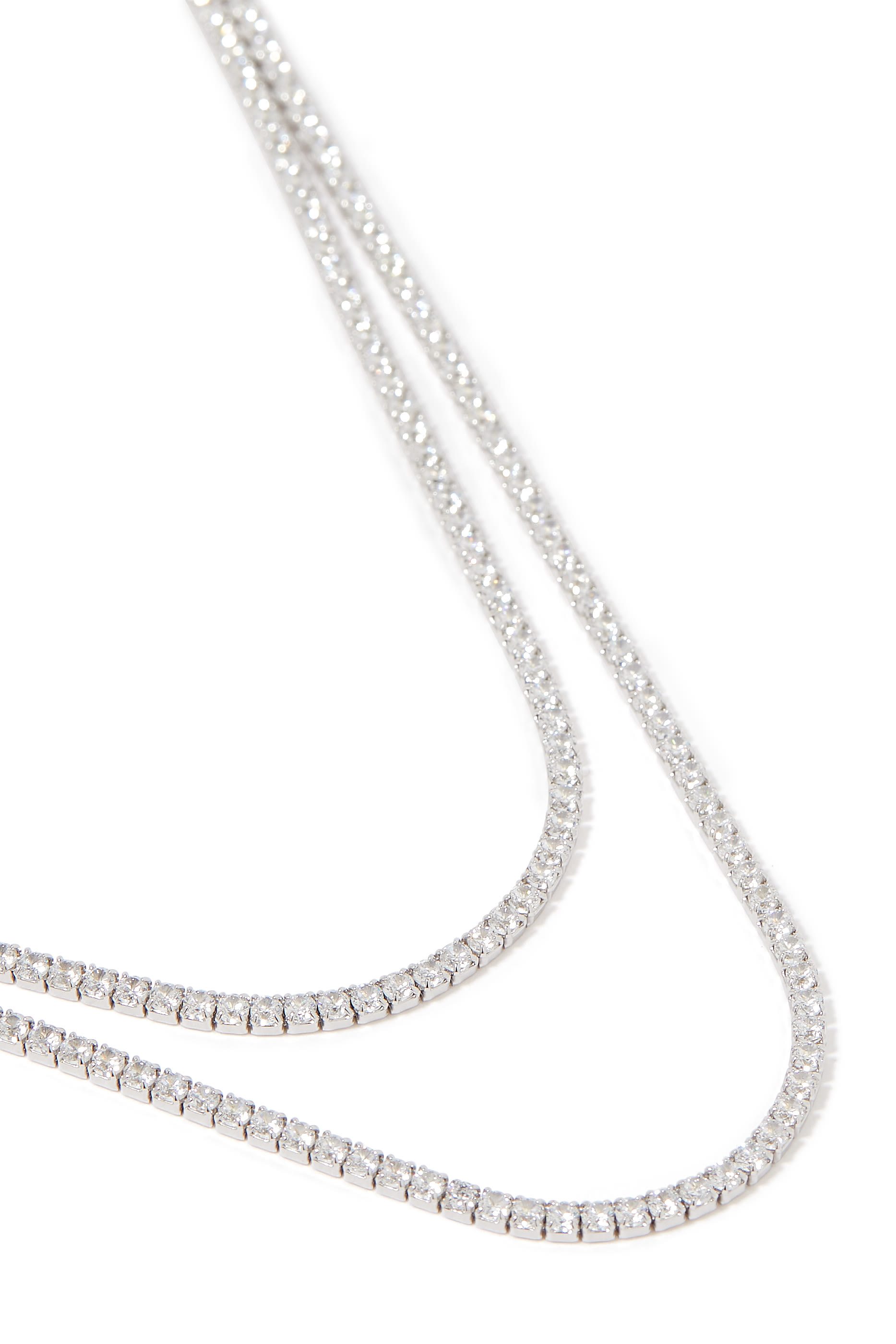 Tennis Layered Necklace, Sterling Silver with Cubic Zirconia & AAAA+