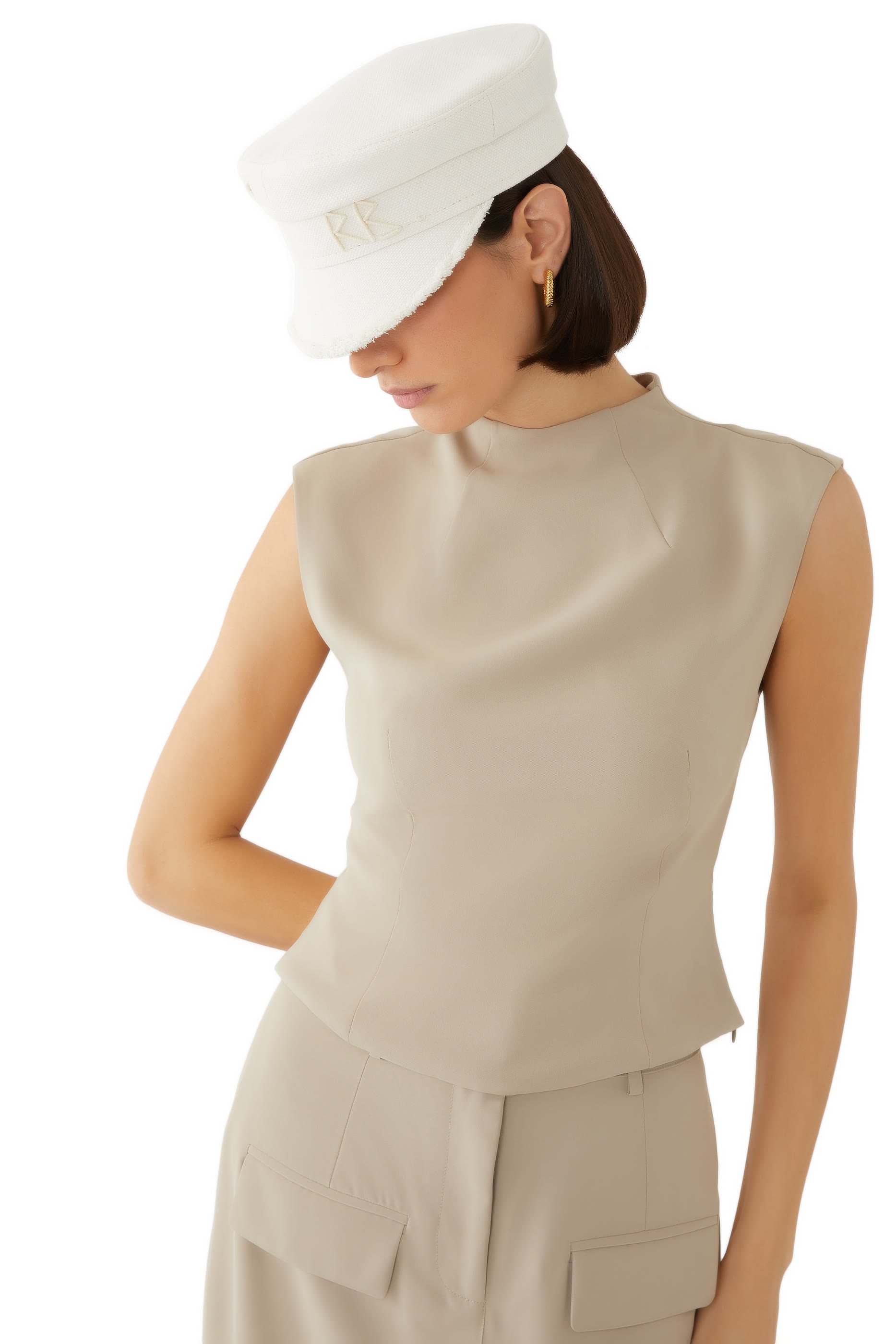 Monogram-Embellished Fringed Baker Boy Cap