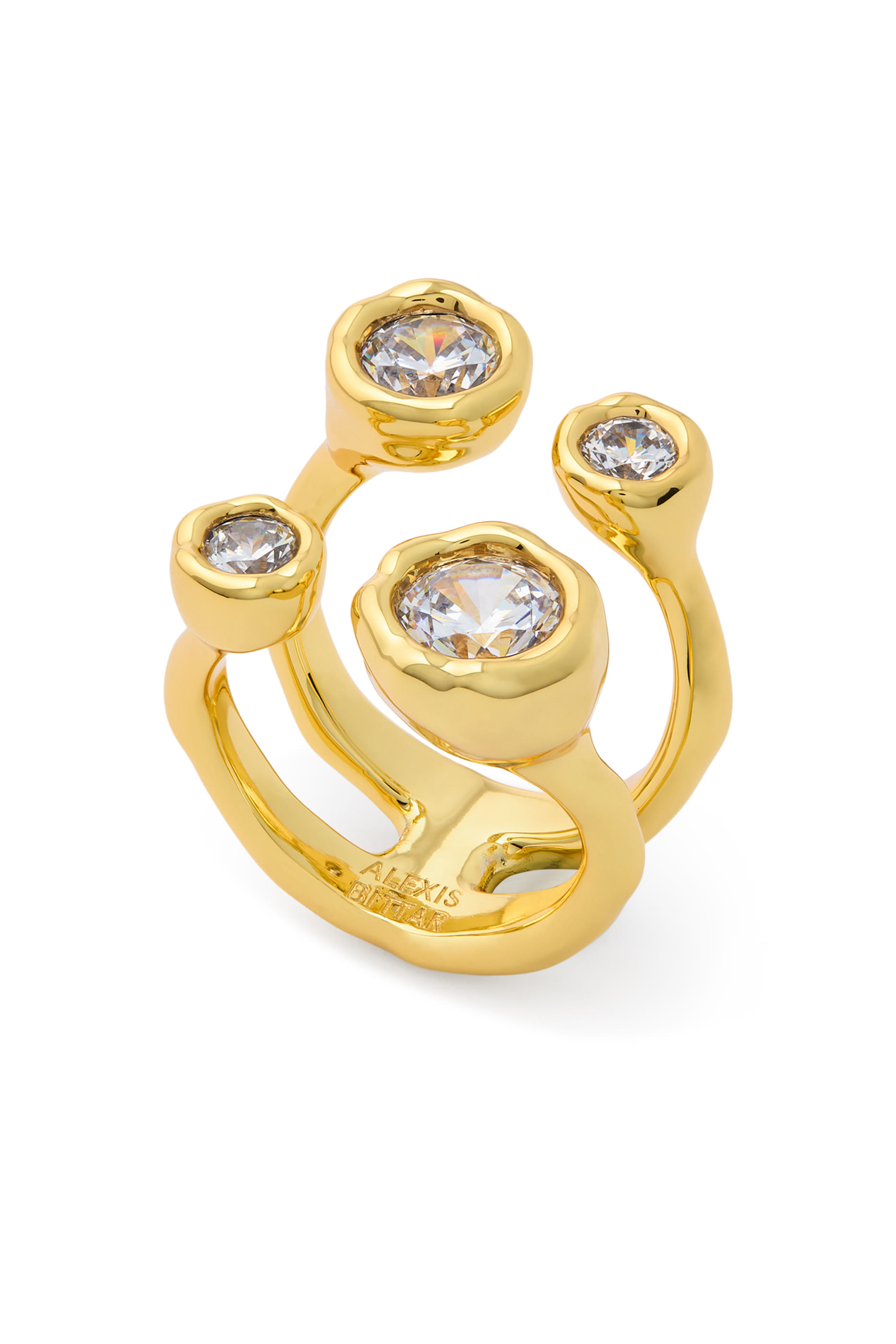 Asterales Open Ring, 14k Gold Plated Brass & Cubic Zirconia