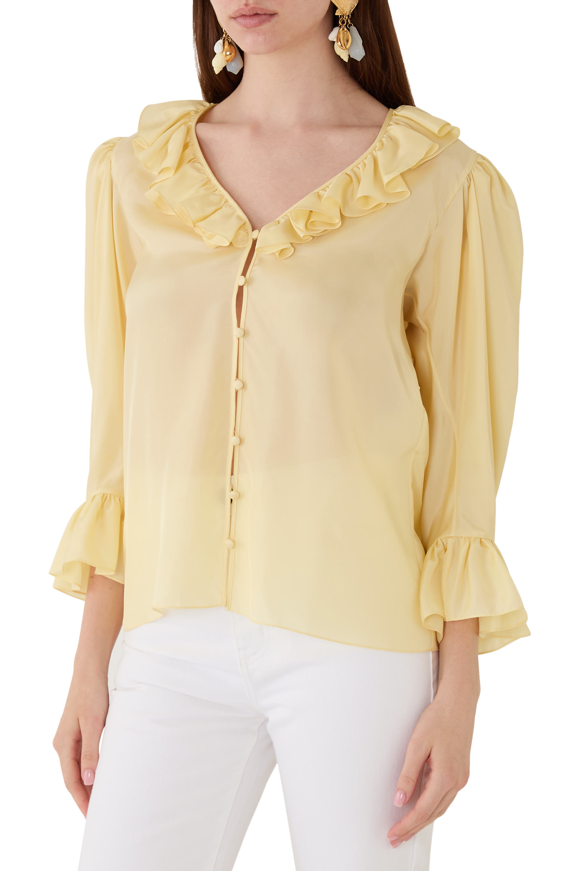 V-Neck Ruffle Top in Silk Habotai