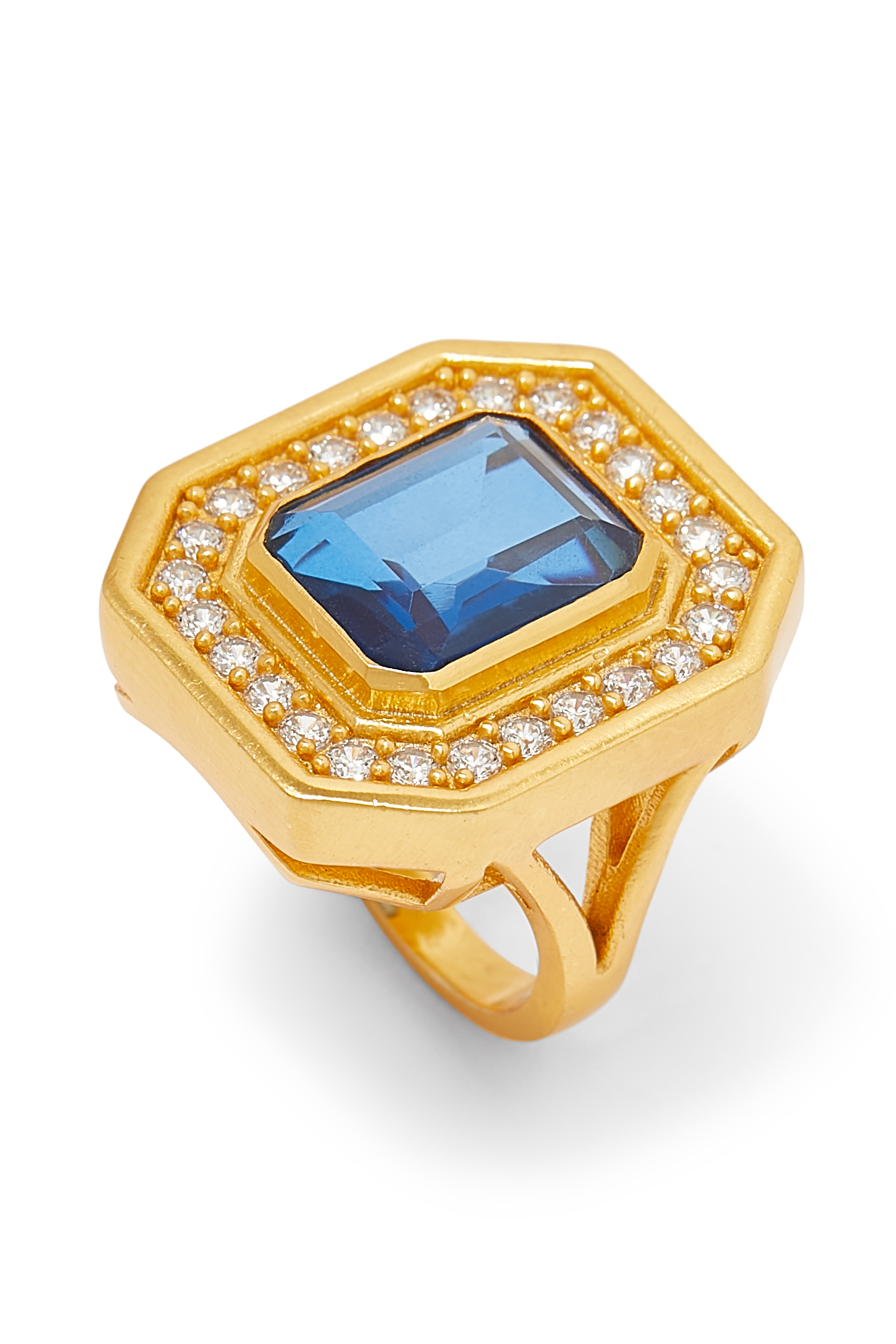 Jennifer Pacifique Ring, 24k Gold Micron Plated Brass & Sapphire Quartz & Quartz Crystal